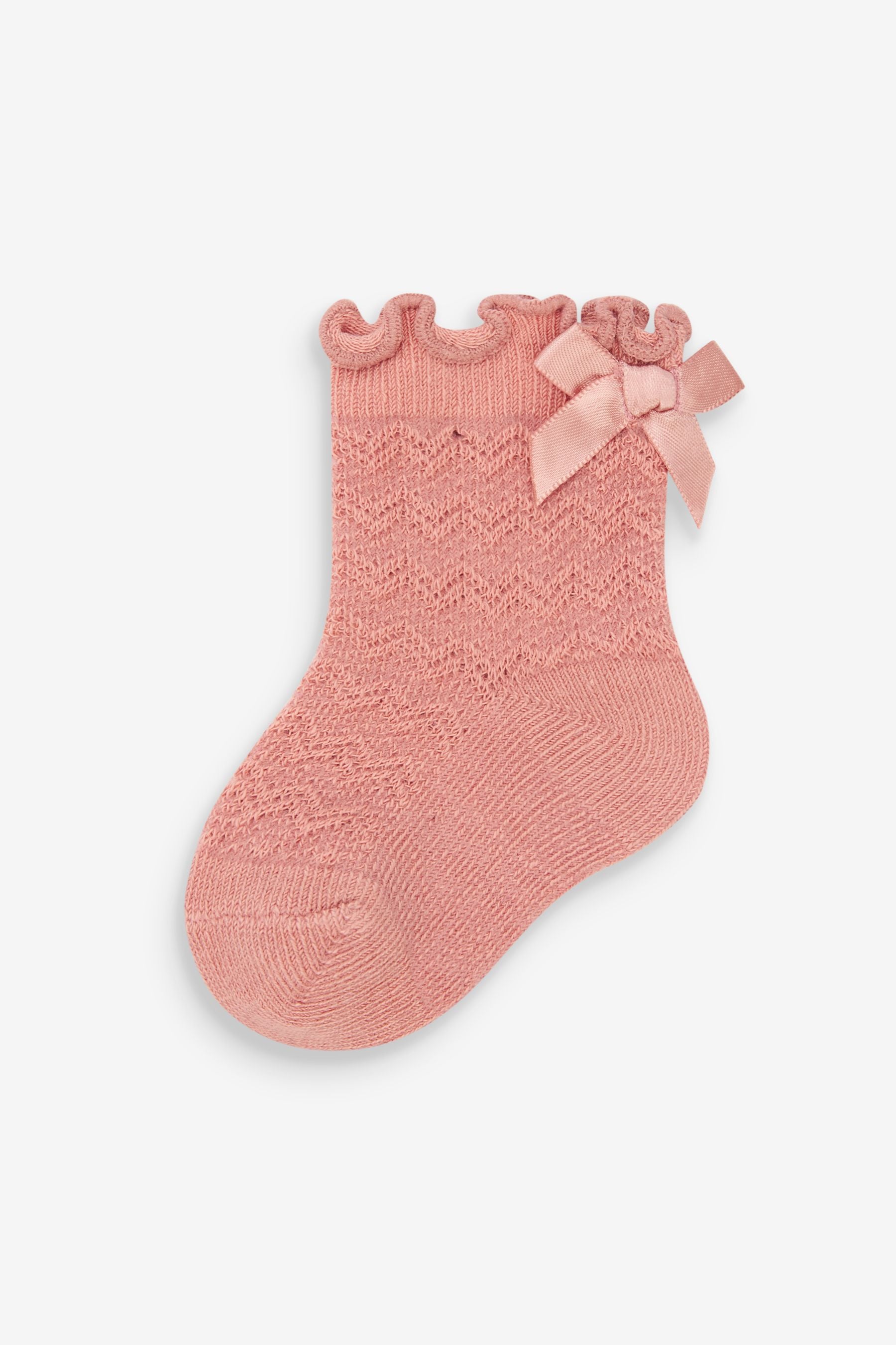 Rust Brown/Pink Fluted With Bow 3 Pack Baby Socks (0mths-2yrs)