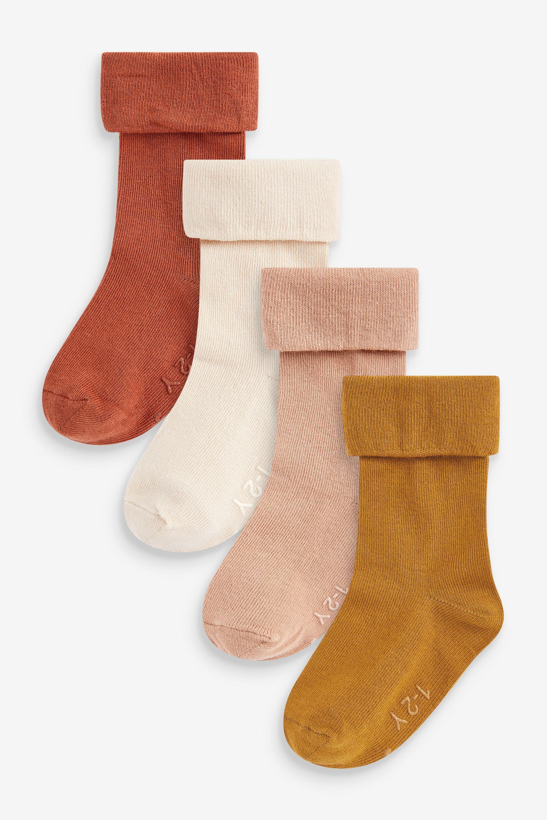 Ochre Yellow/Rust Orange 4 Pack Baby Roll Top Socks (0mths-2yrs)