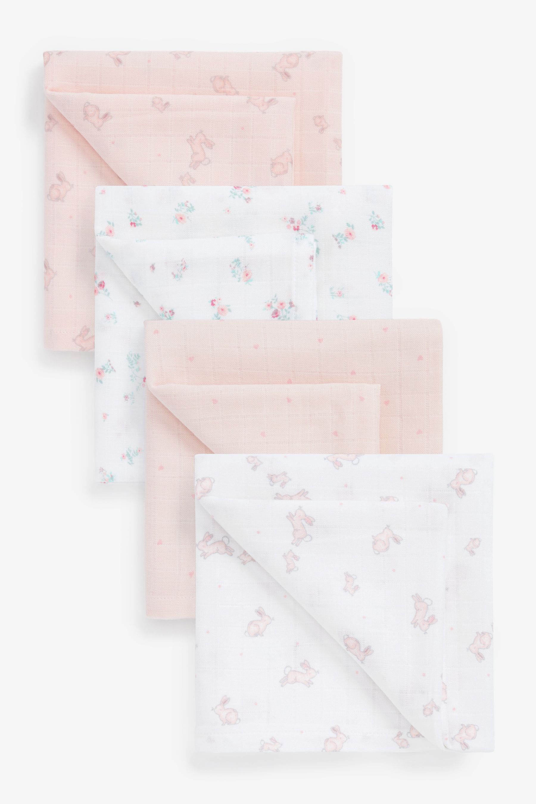 Pink Bunny Baby Muslin Squares 4 Pack