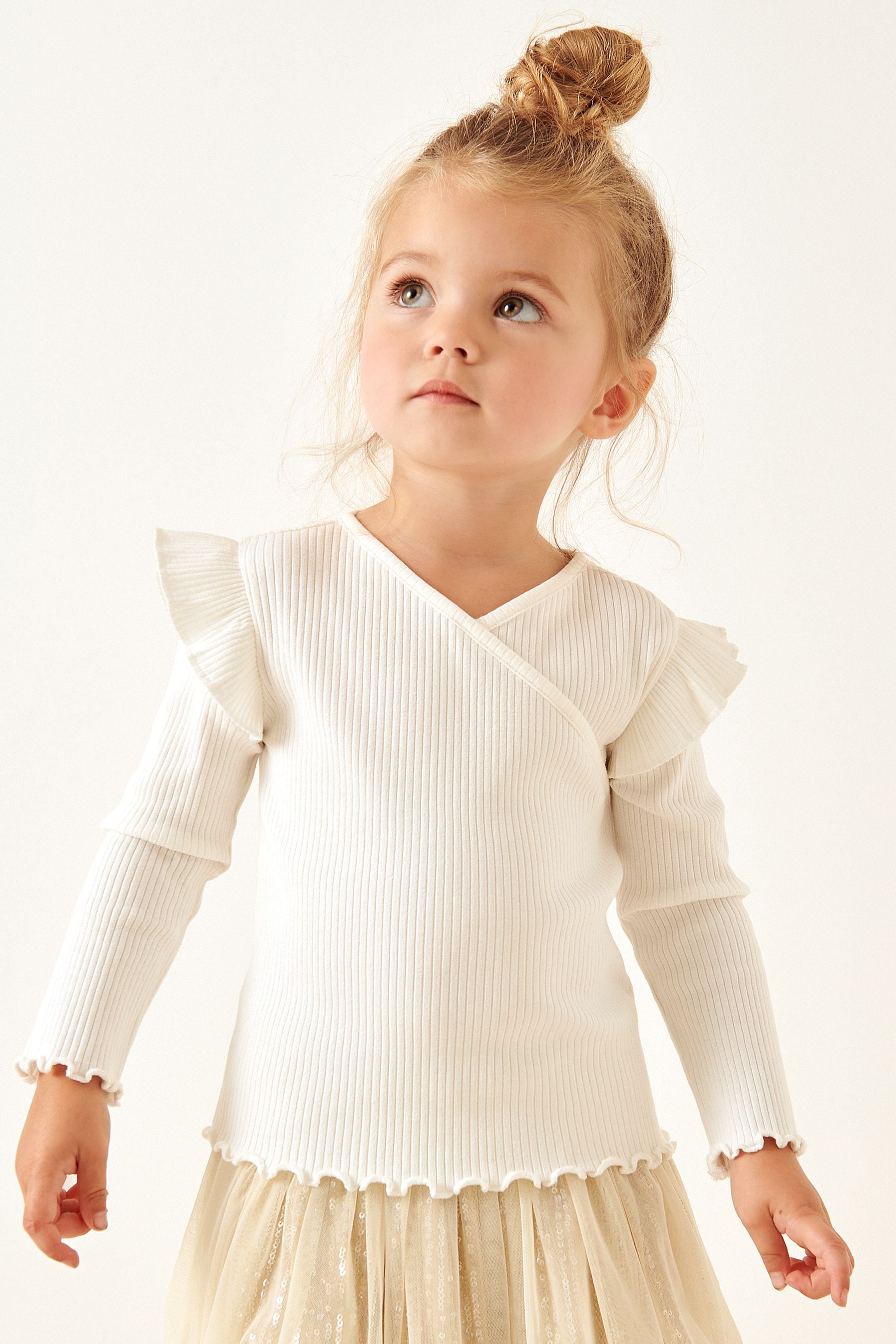 Ecru Long Sleeve Rib Wrap Top (3mths-7yrs)