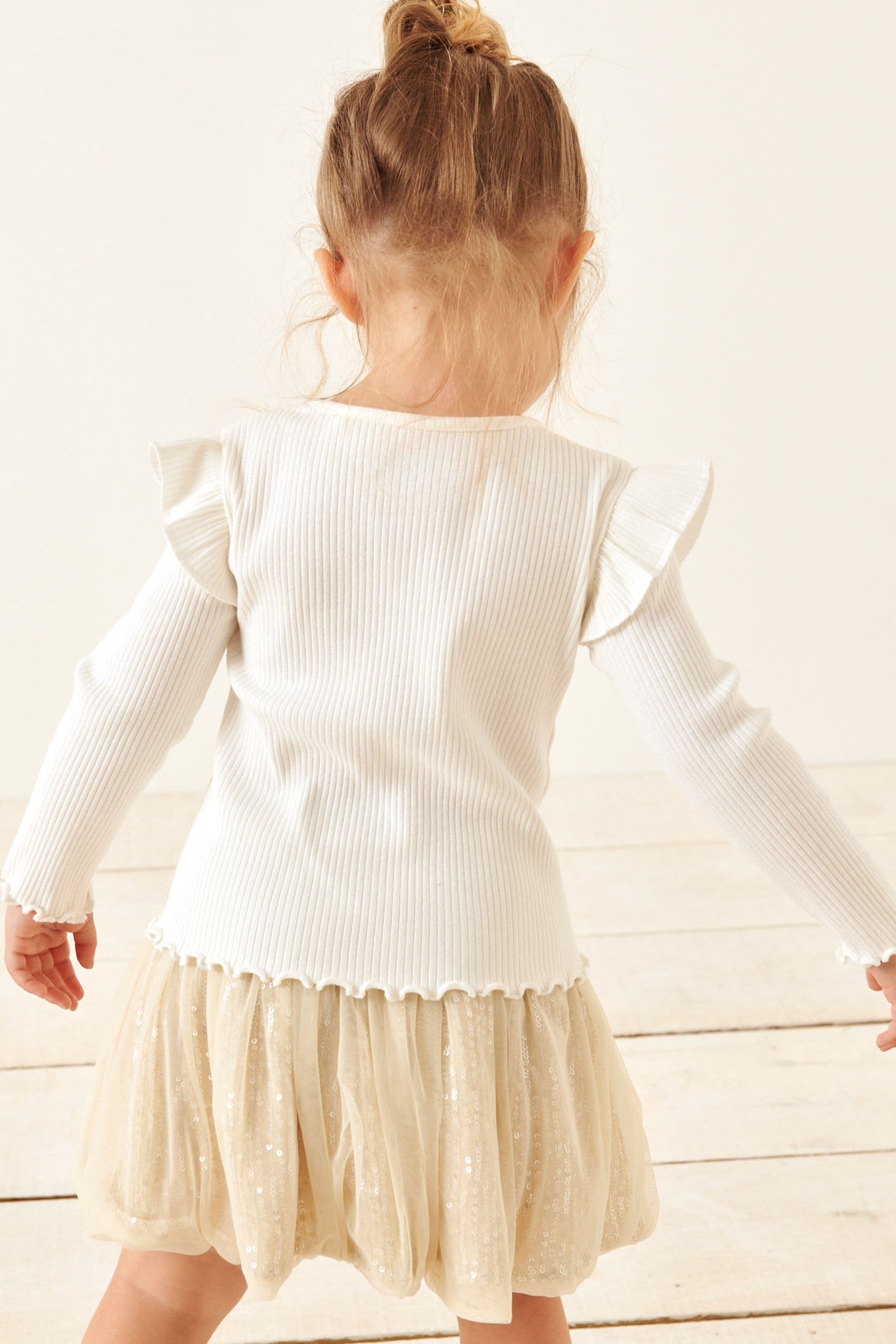 Ecru Long Sleeve Rib Wrap Top (3mths-7yrs)