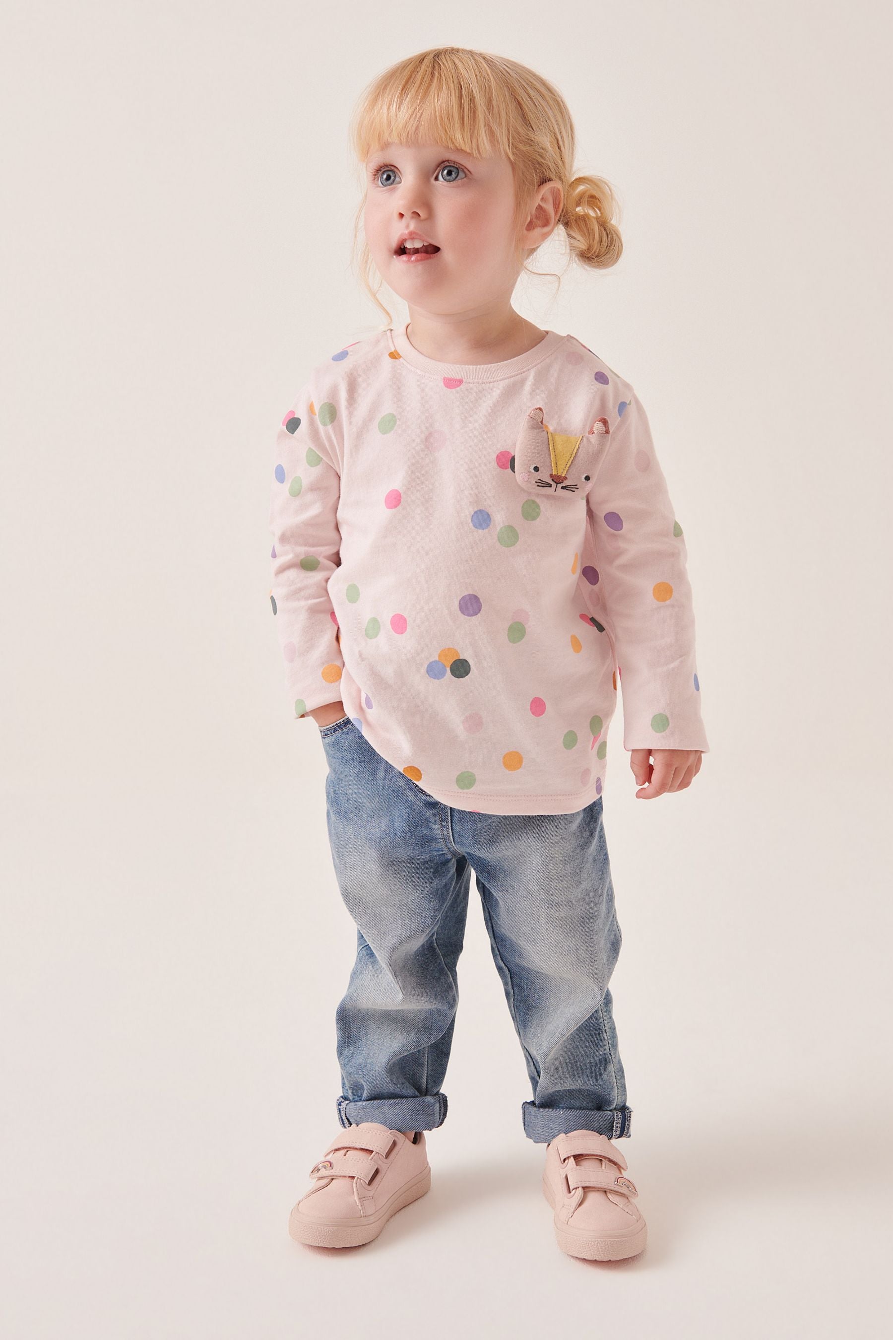 Polka Dot Cat Long Sleeve Character T-Shirt (3mths-7yrs)