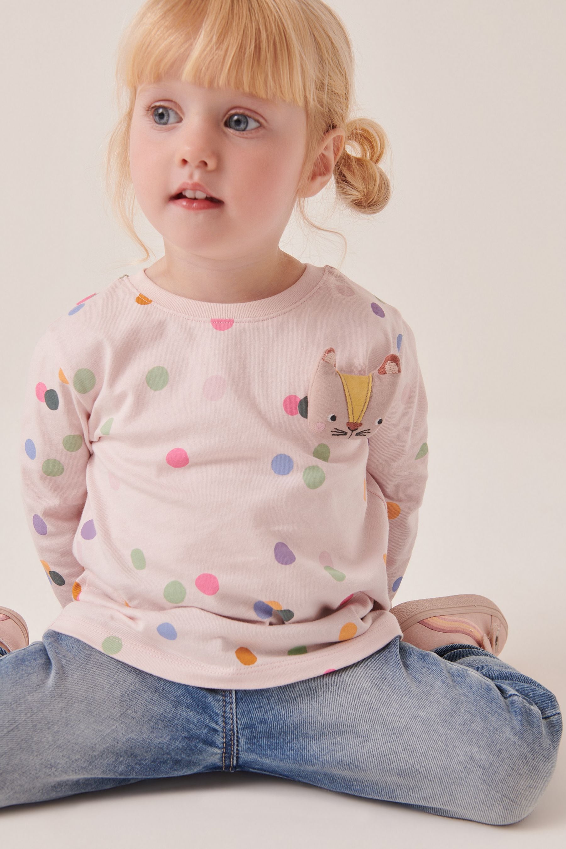 Polka Dot Cat Long Sleeve Character T-Shirt (3mths-7yrs)