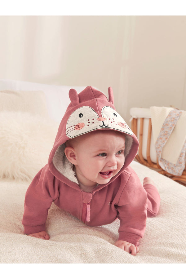 Pink FatFace Baby Crew Pink Bunny Zip Through Sweat Rompersuit