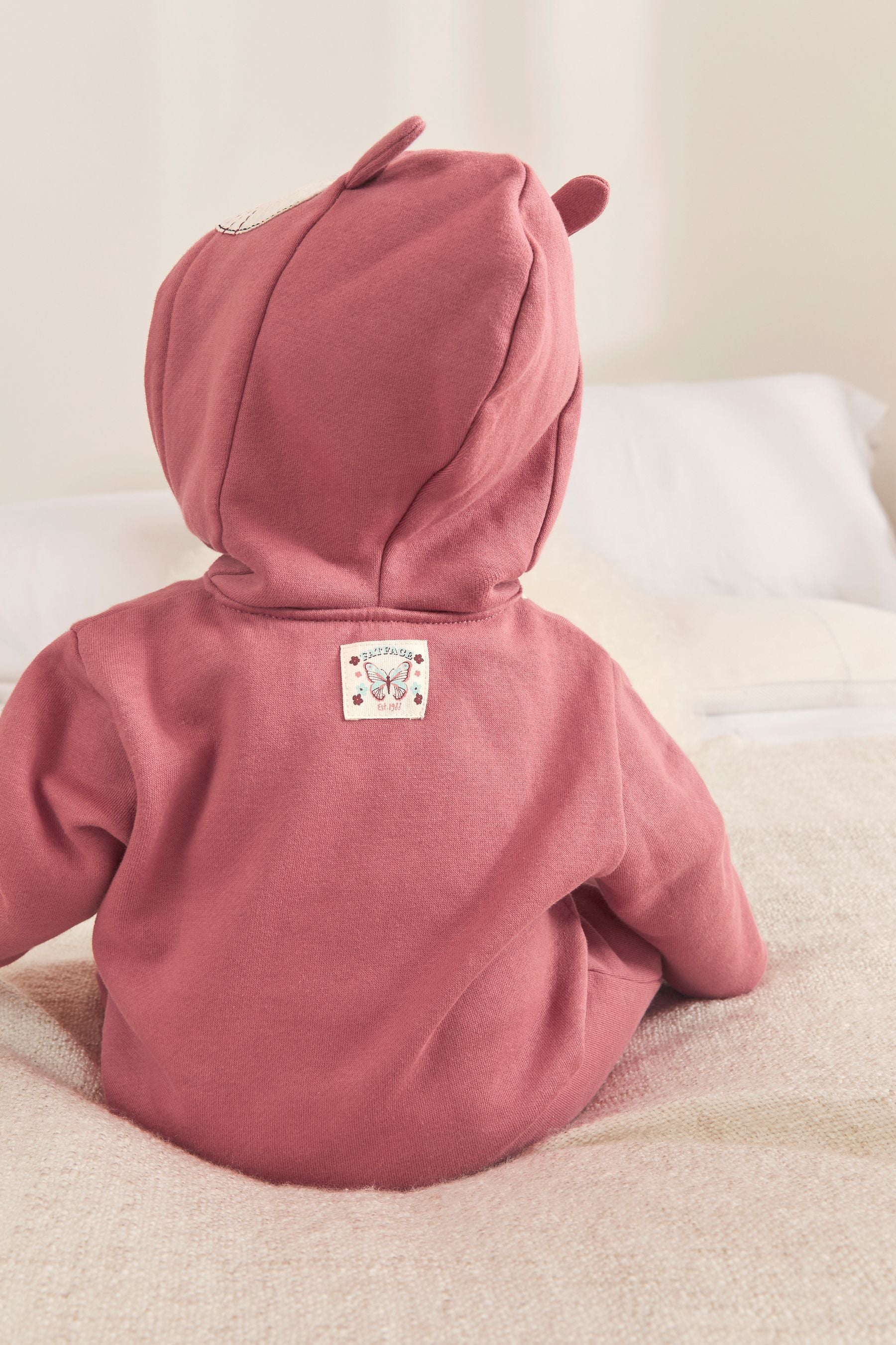 Pink FatFace Baby Crew Pink Bunny Zip Through Sweat Rompersuit