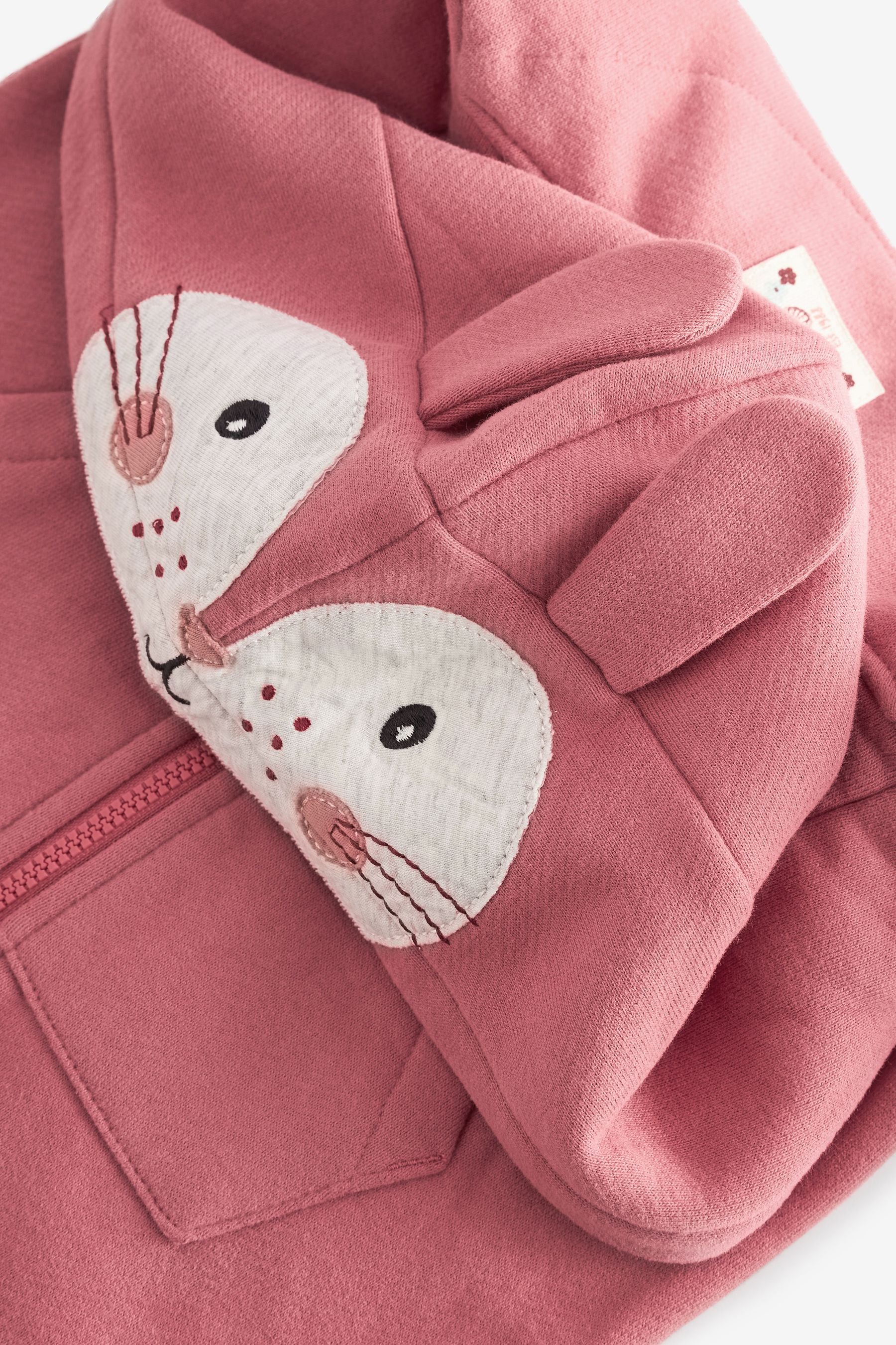 Pink FatFace Baby Crew Pink Bunny Zip Through Sweat Rompersuit