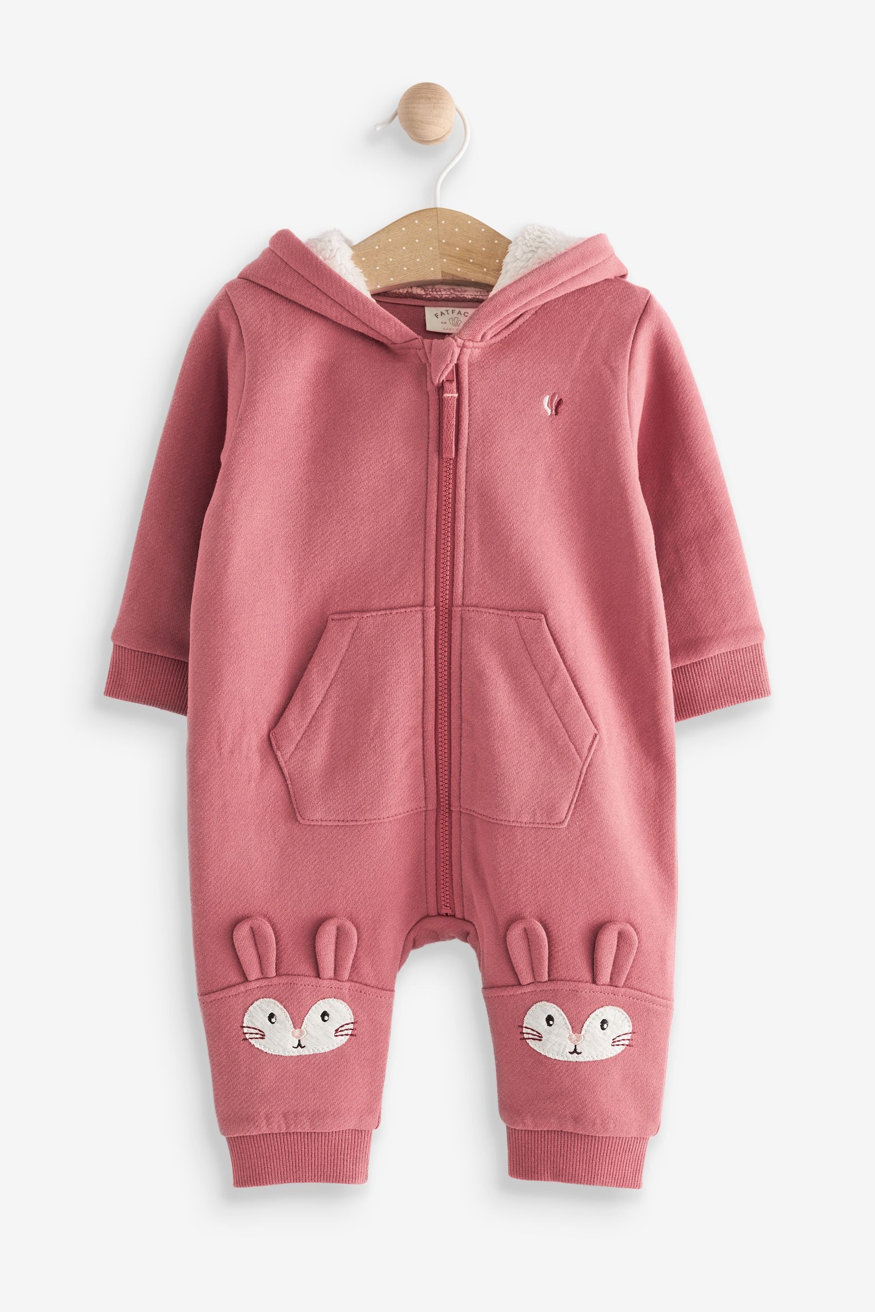 Pink FatFace Baby Crew Pink Bunny Zip Through Sweat Rompersuit