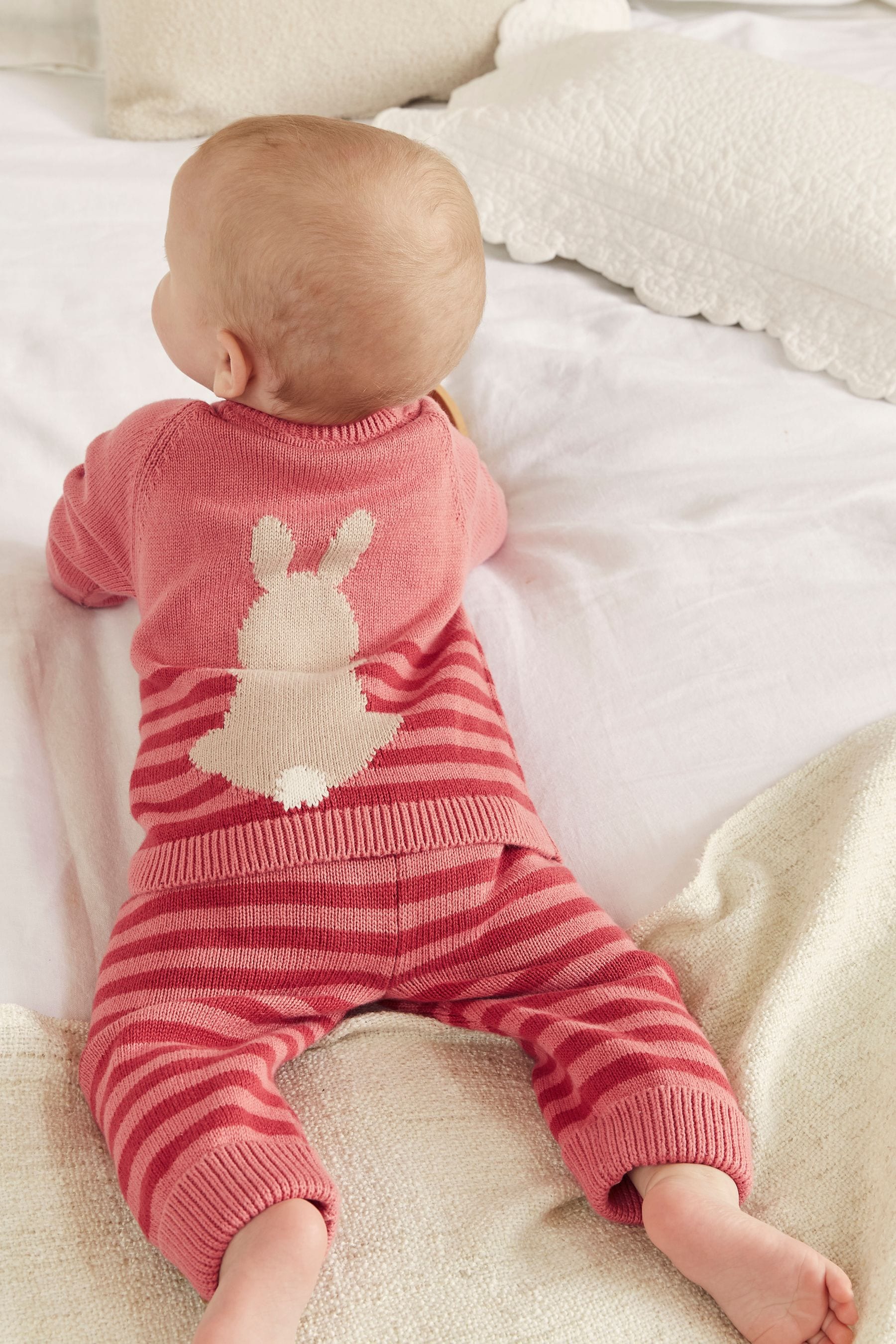 Pink FatFace Pink Knit Bunny Jumper And Leggings Set