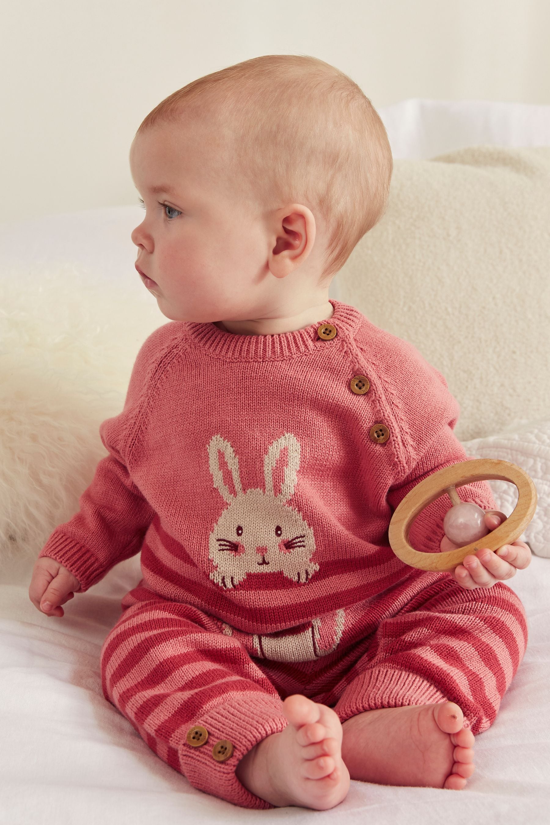 Pink FatFace Pink Knit Bunny Jumper And Leggings Set