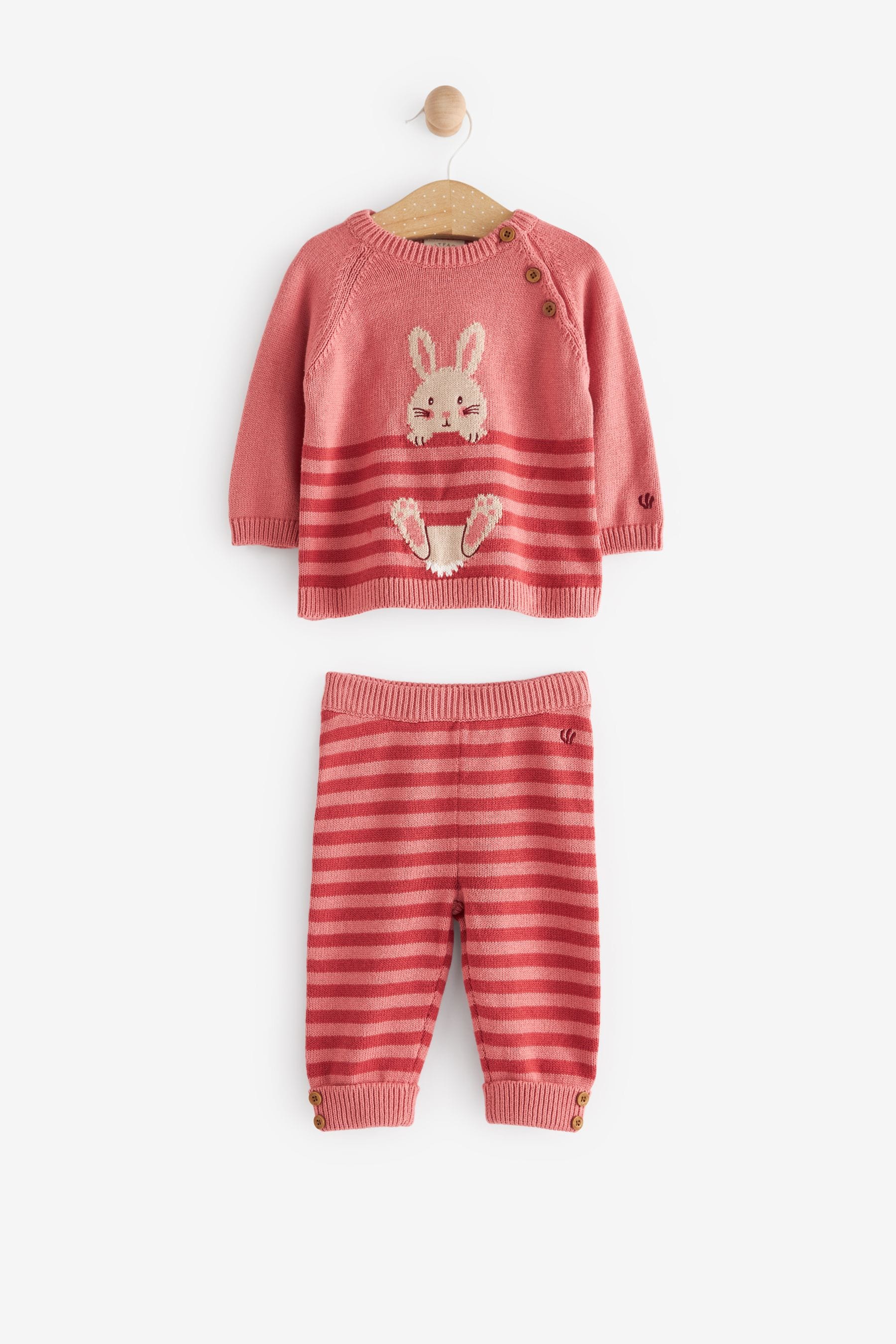 Pink FatFace Pink Knit Bunny Jumper And Leggings Set