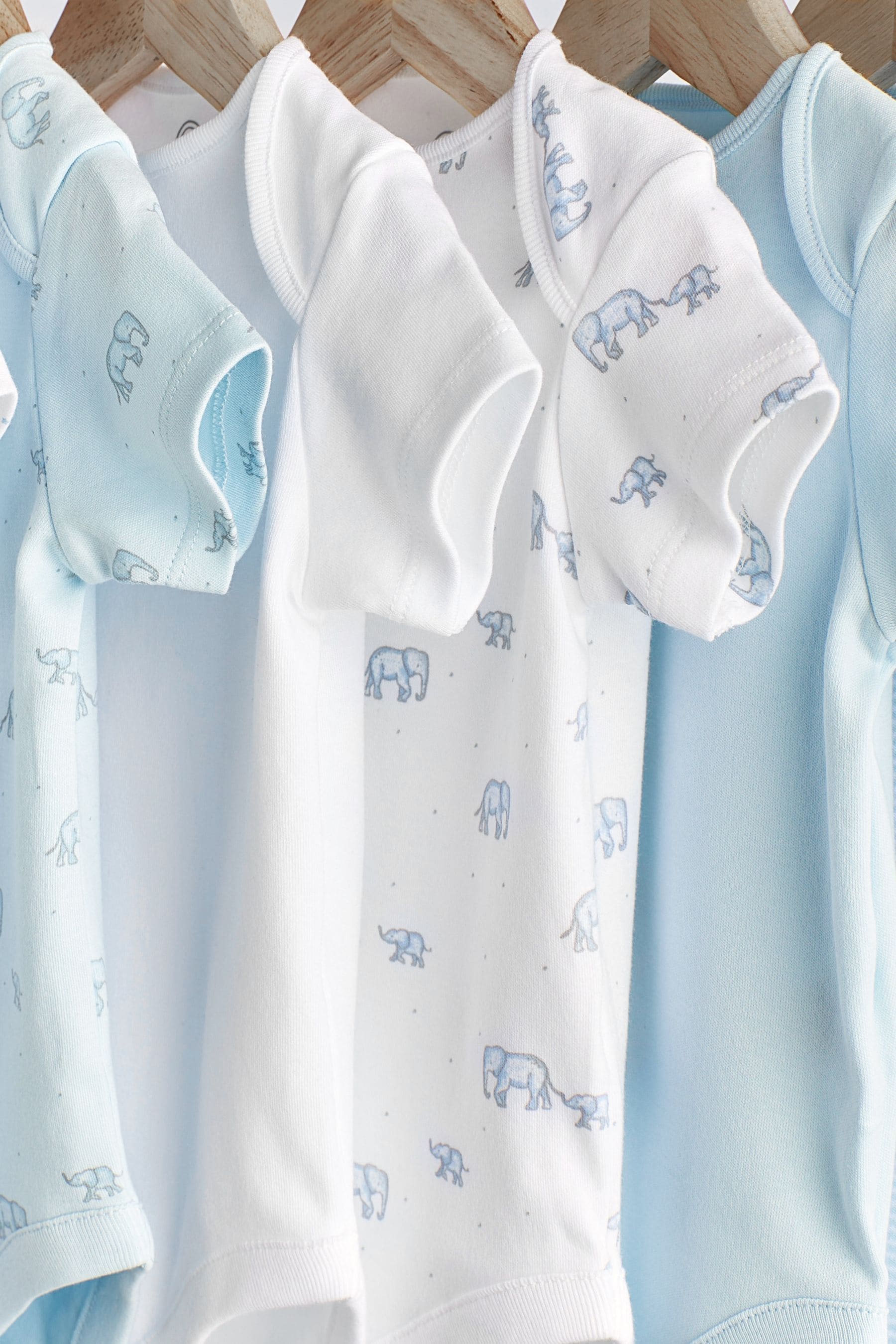 Blue/White Elephant Short Sleeve Baby Bodysuits