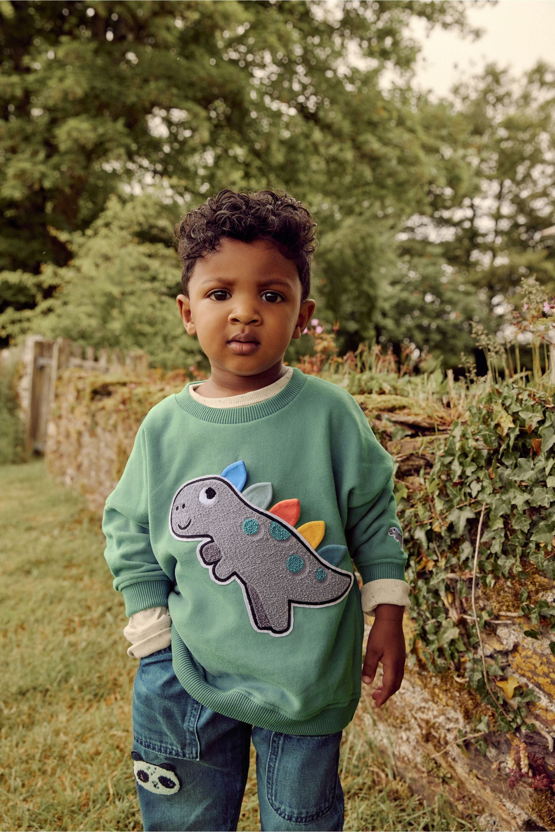 Teal Blue Dinosaur Boucl Crew Neck Sweatshirt (3mths-7