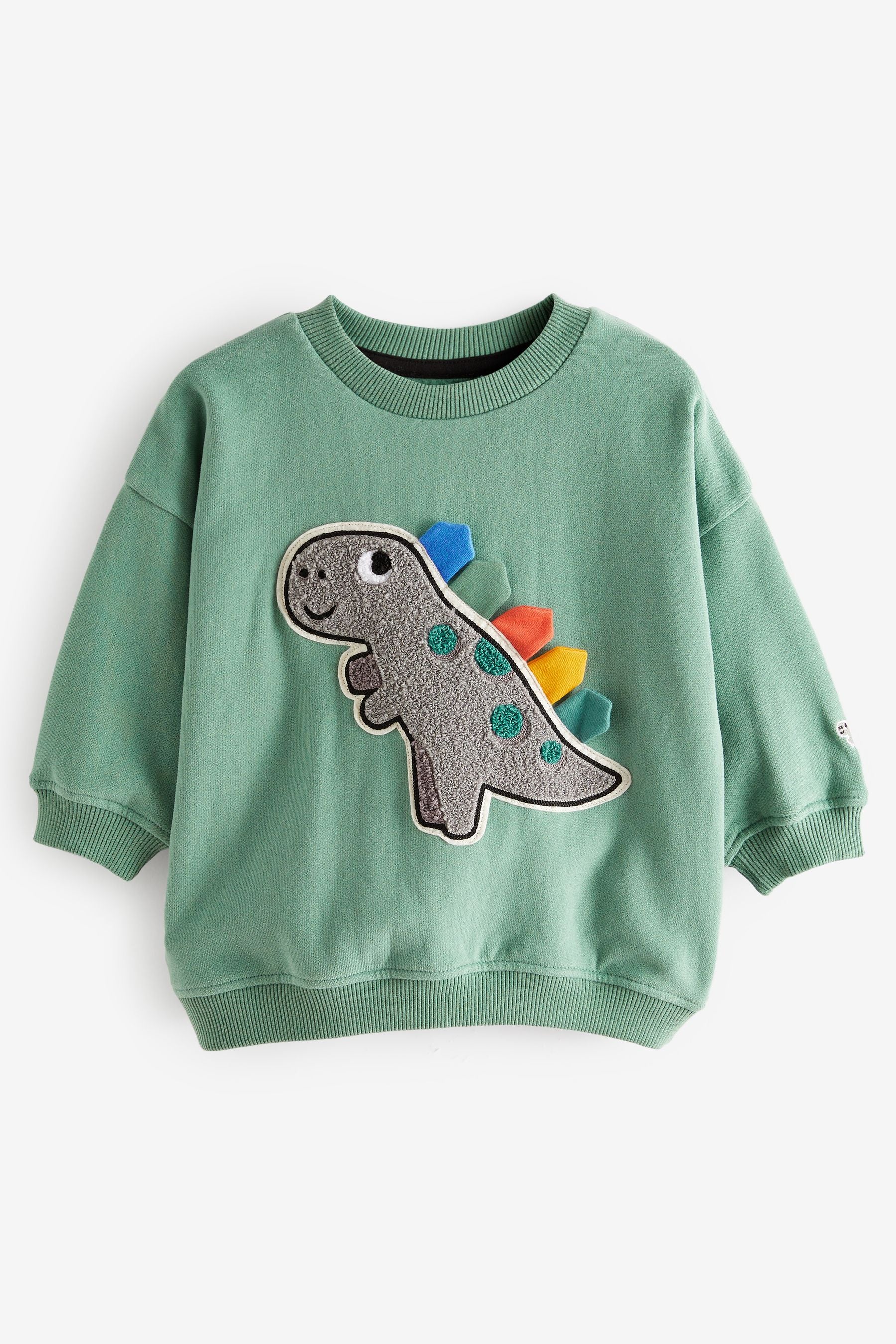 Teal Blue Dinosaur Boucl Crew Neck Sweatshirt (3mths-7