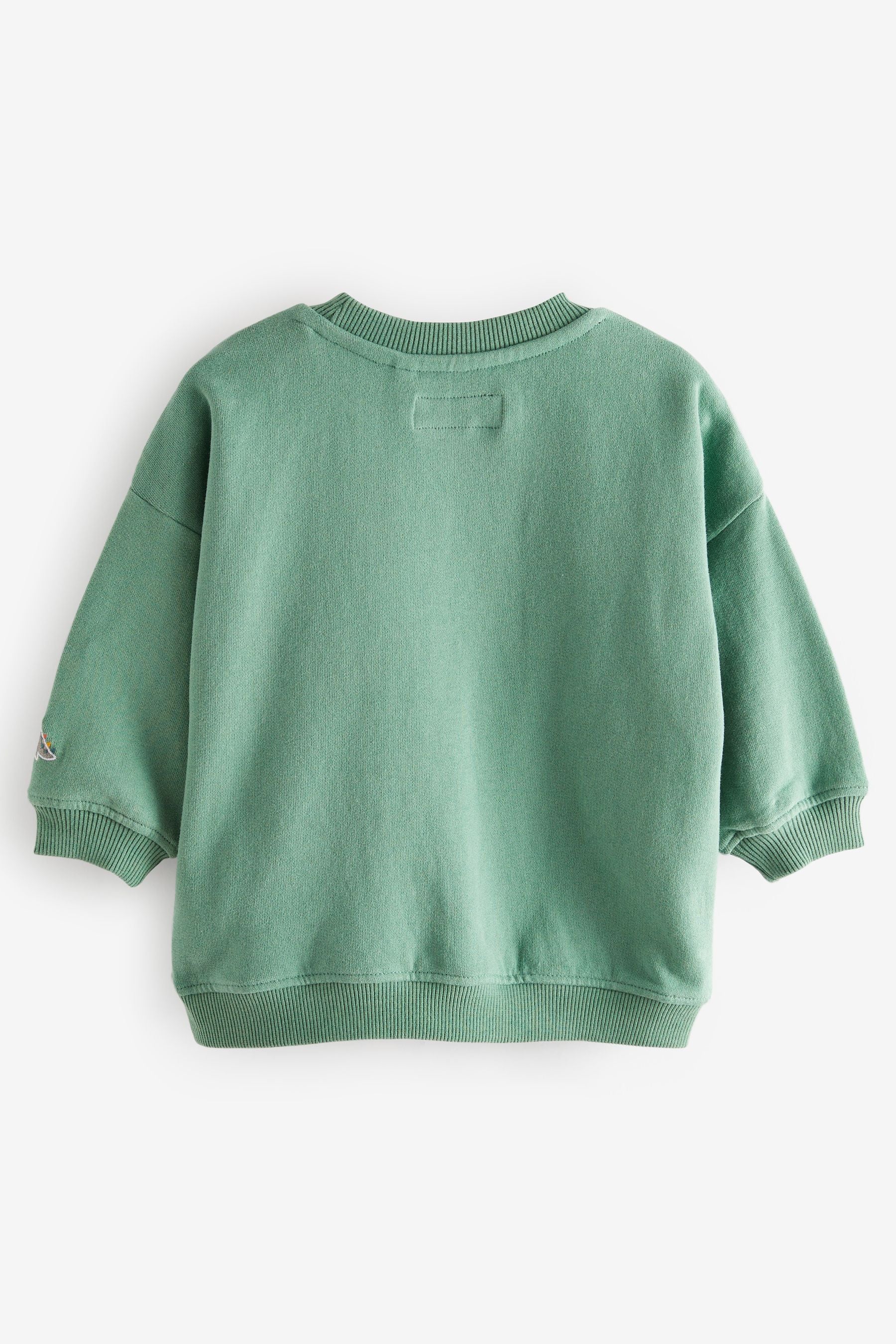 Teal Blue Dinosaur Boucl Crew Neck Sweatshirt (3mths-7