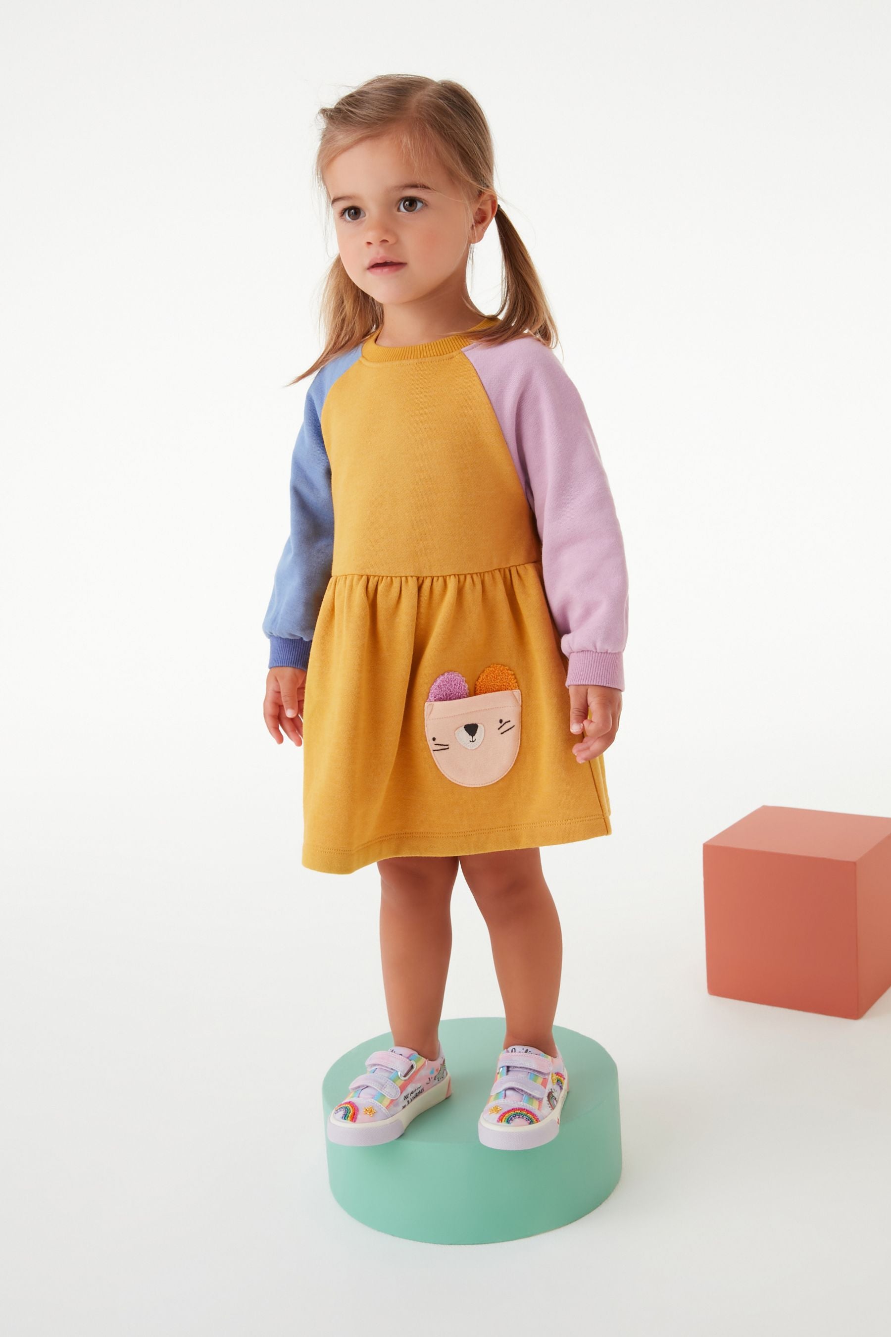 Ochre Colourblock Character Sweat Dress (3mths-7yrs)