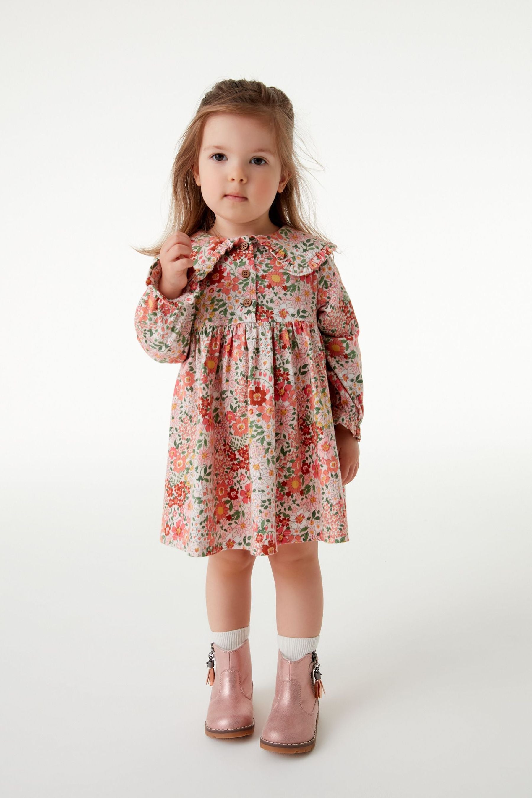 Pink Floral Collar Tea Dress (3mths-7yrs)