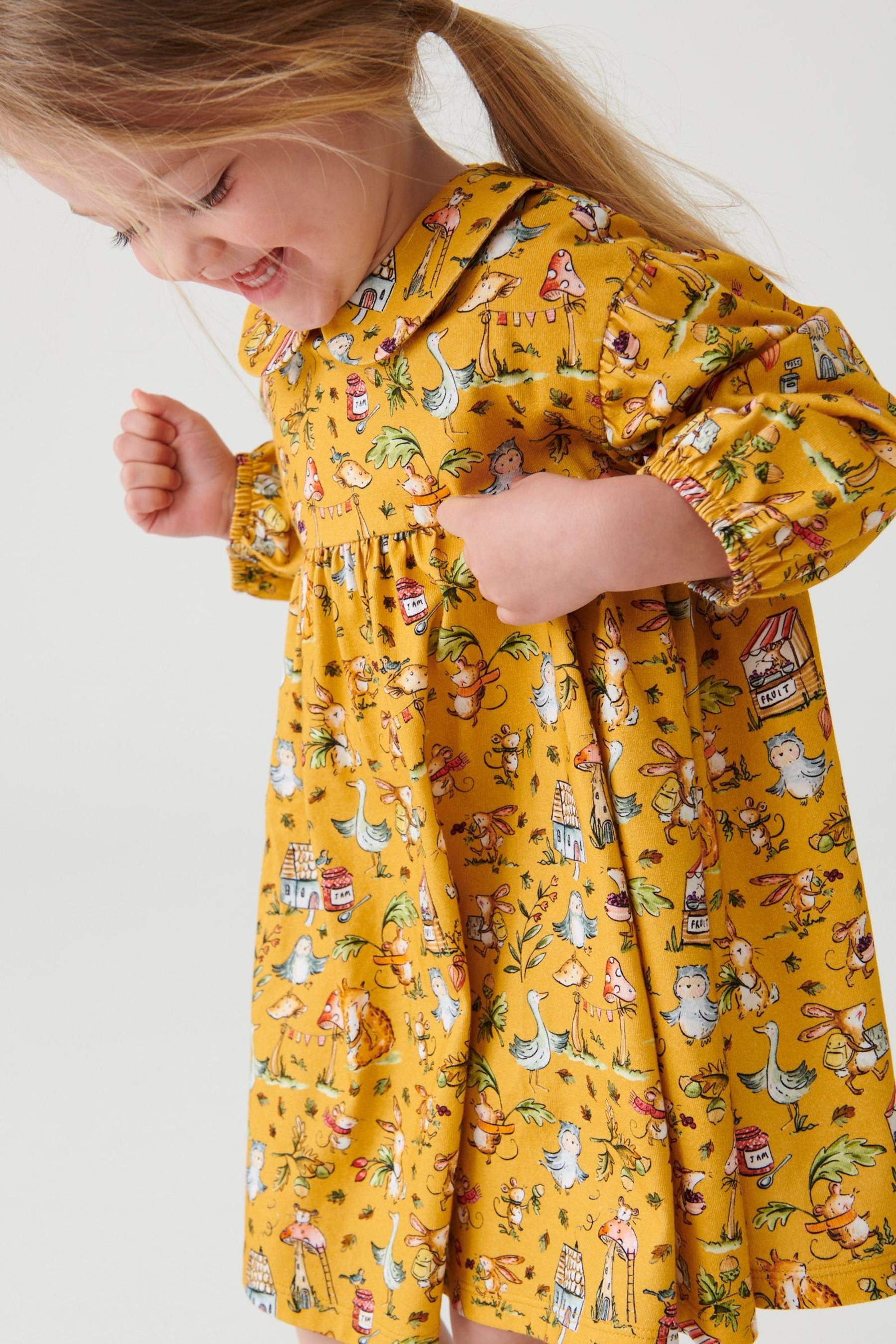 Ochre Yellow Character Collar Tea Dress (3mths-7yrs)