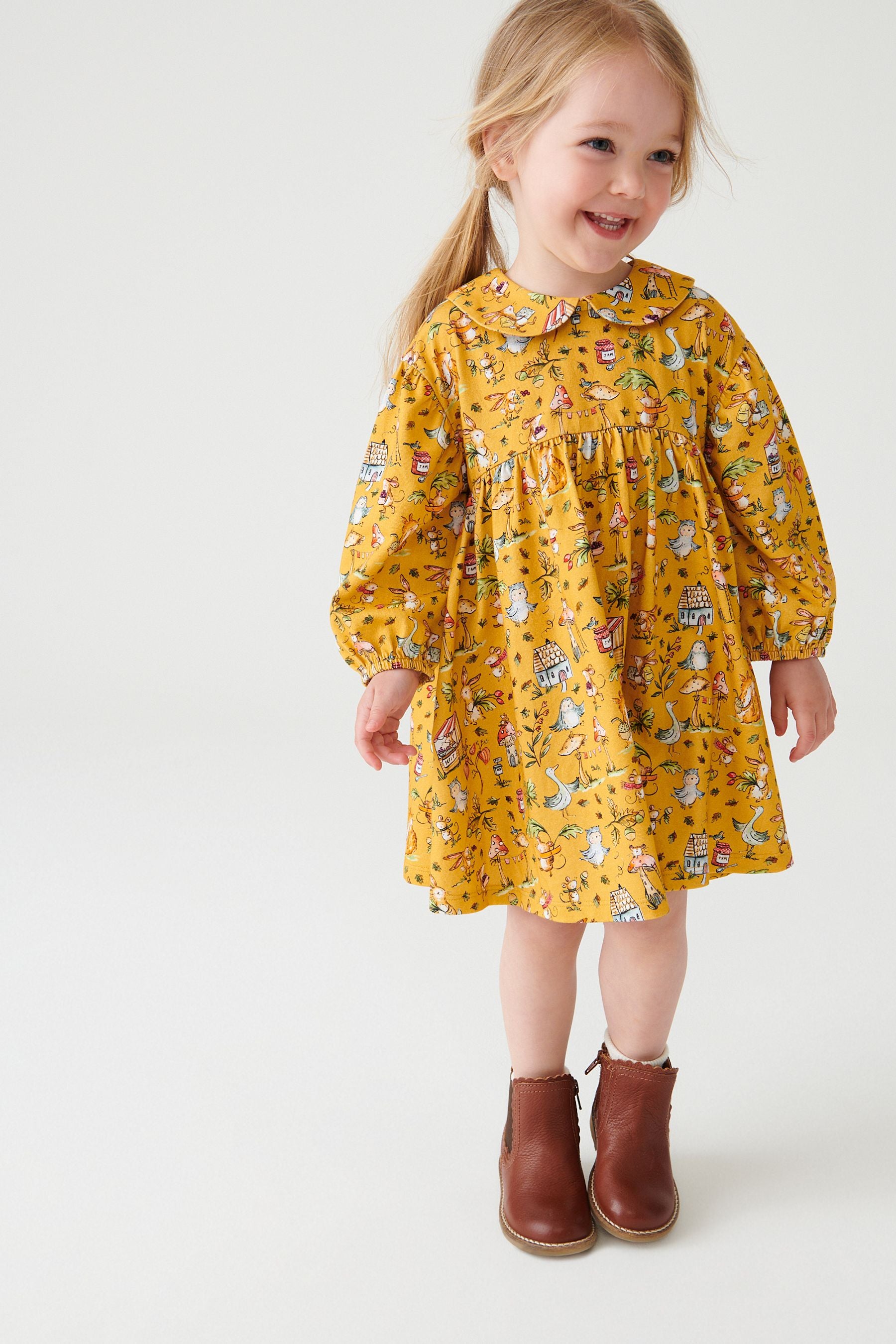 Ochre Yellow Character Collar Tea Dress (3mths-7yrs)