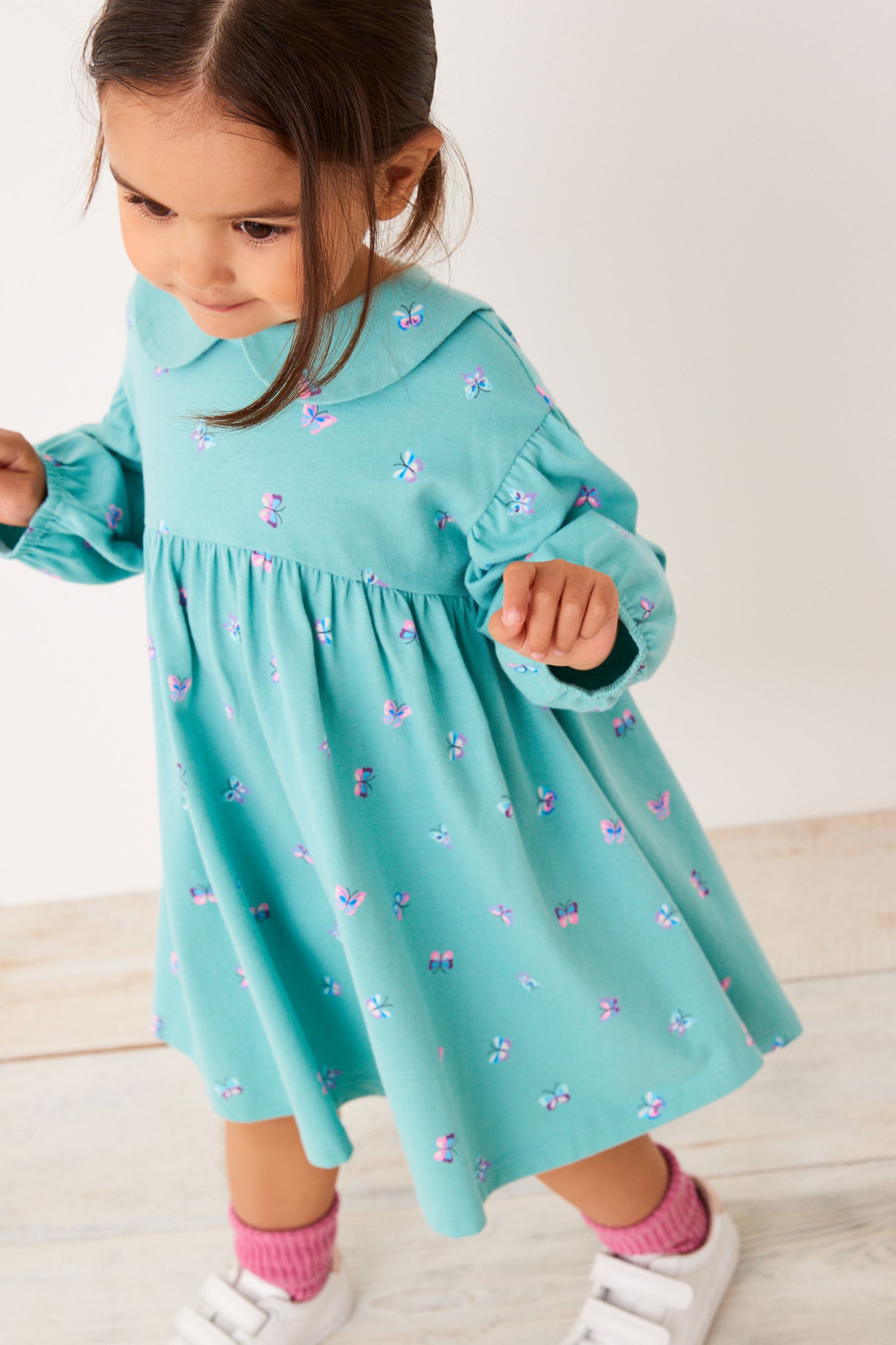 Teal Blue Butterfly Collar Tea Dress (3mths-7yrs)