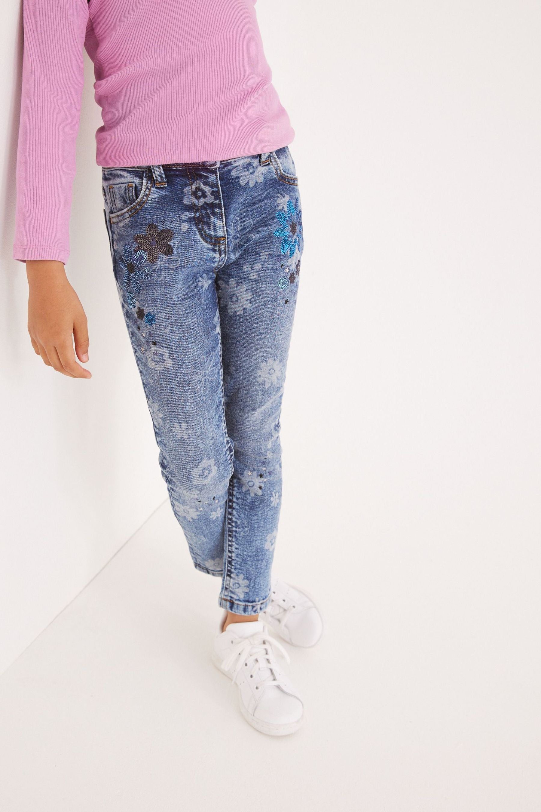 Blue Sequin Embellished Skinny Jeans (3-16yrs)