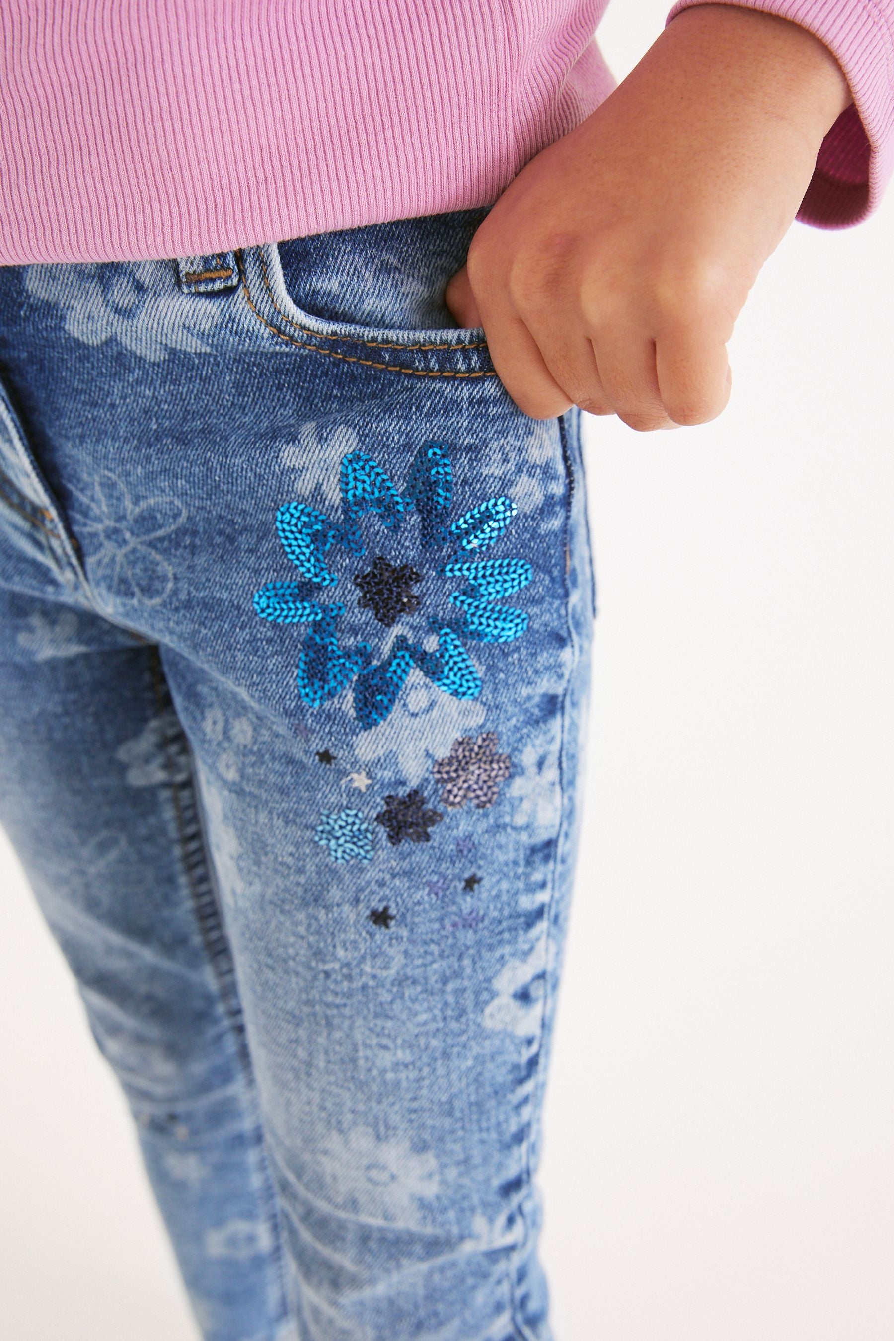 Blue Sequin Embellished Skinny Jeans (3-16yrs)