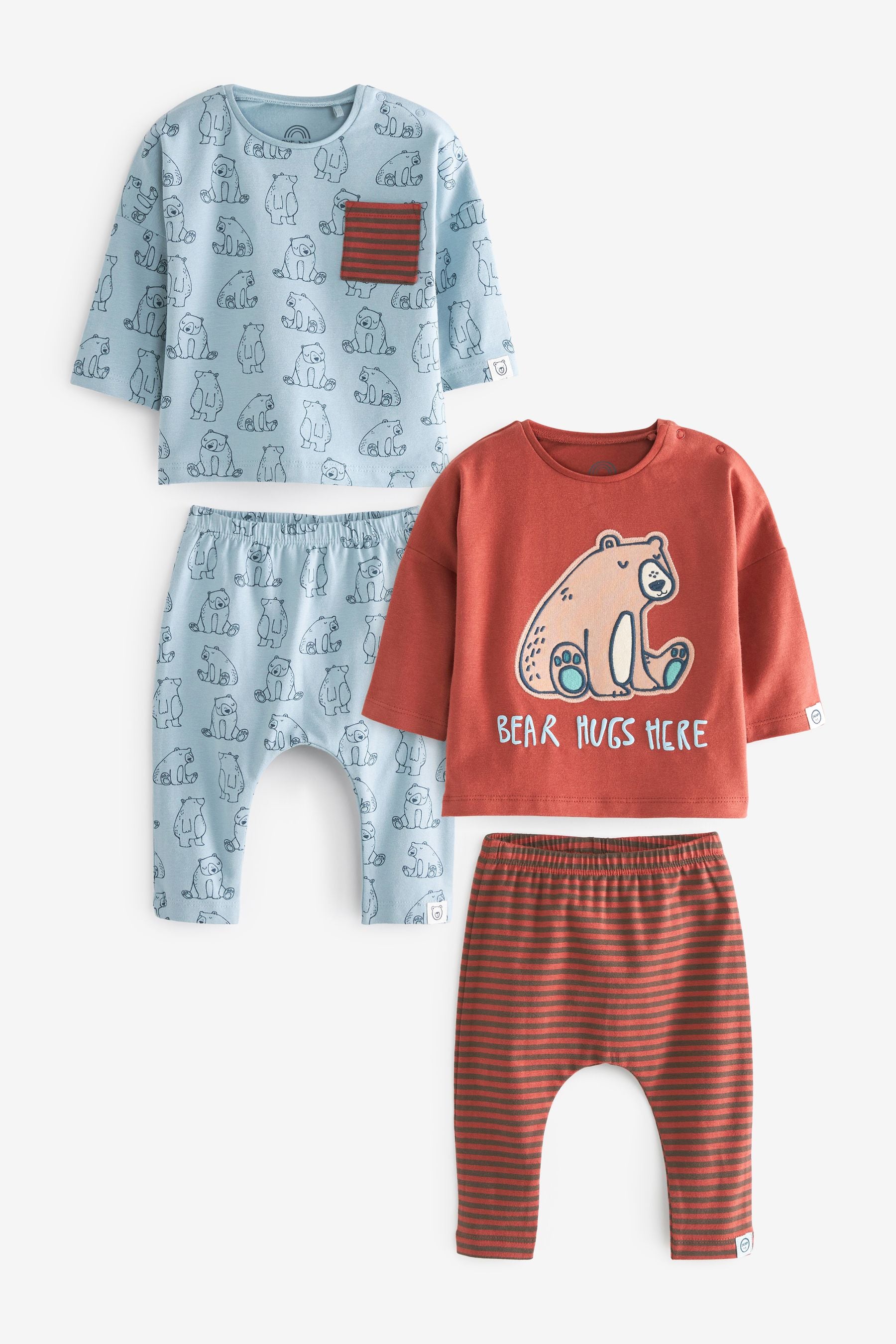 Blue/Red Bear 4 Piece Baby T-Shirts and Leggings Set