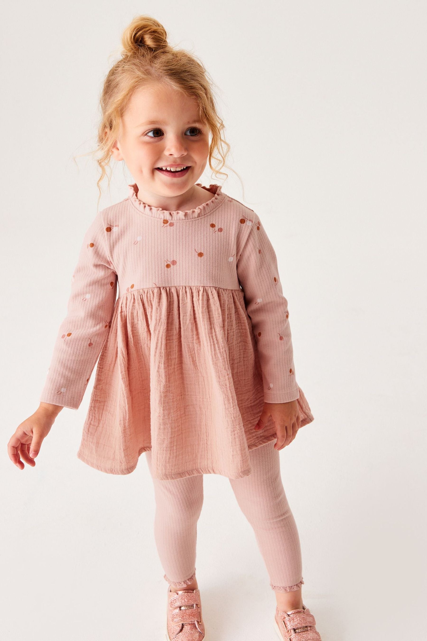 Pink Rib Jersey Dress & Leggings Set (3mths-7yrs)