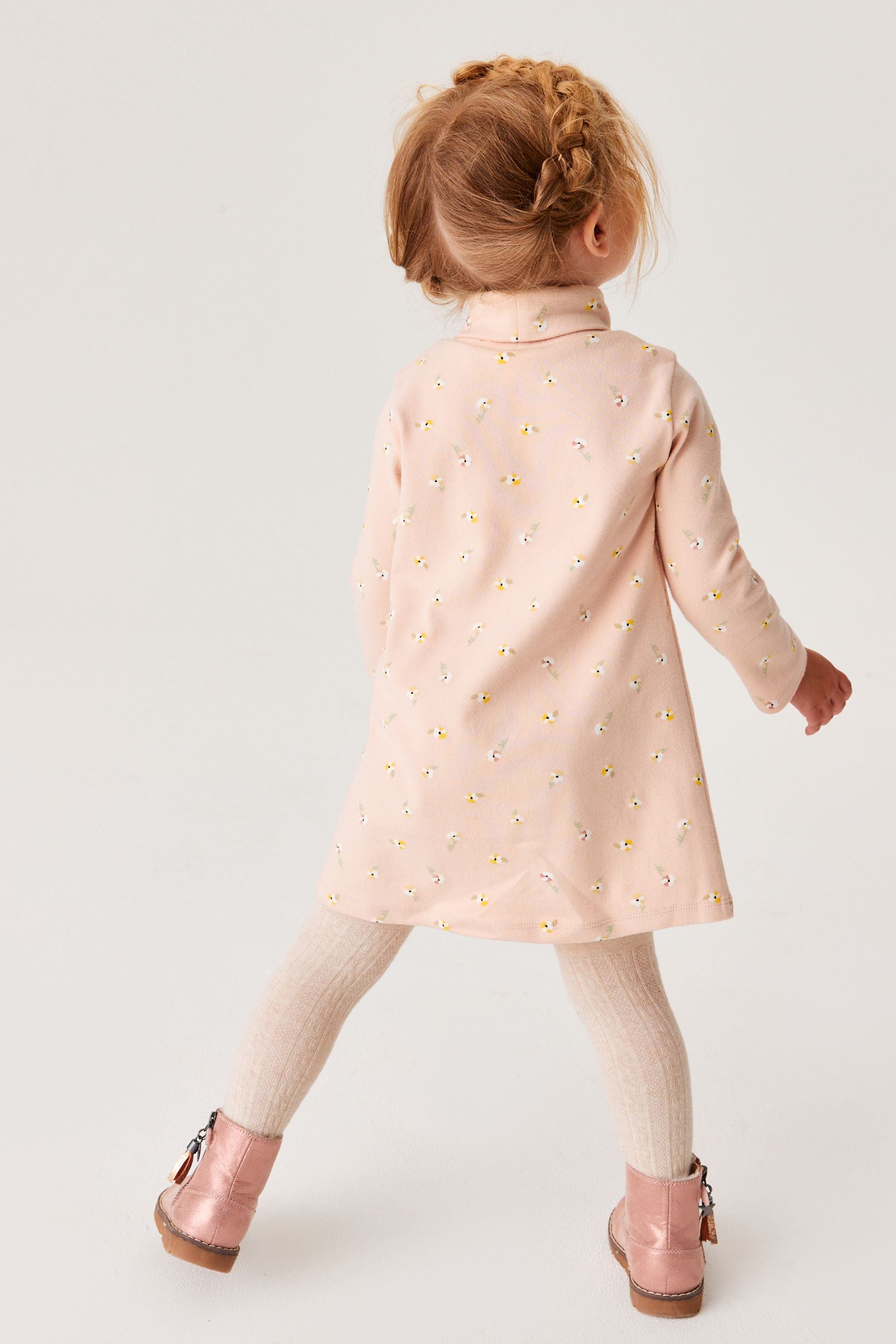 PInk Ditsy Roll Neck Dress (3mths-7yrs)