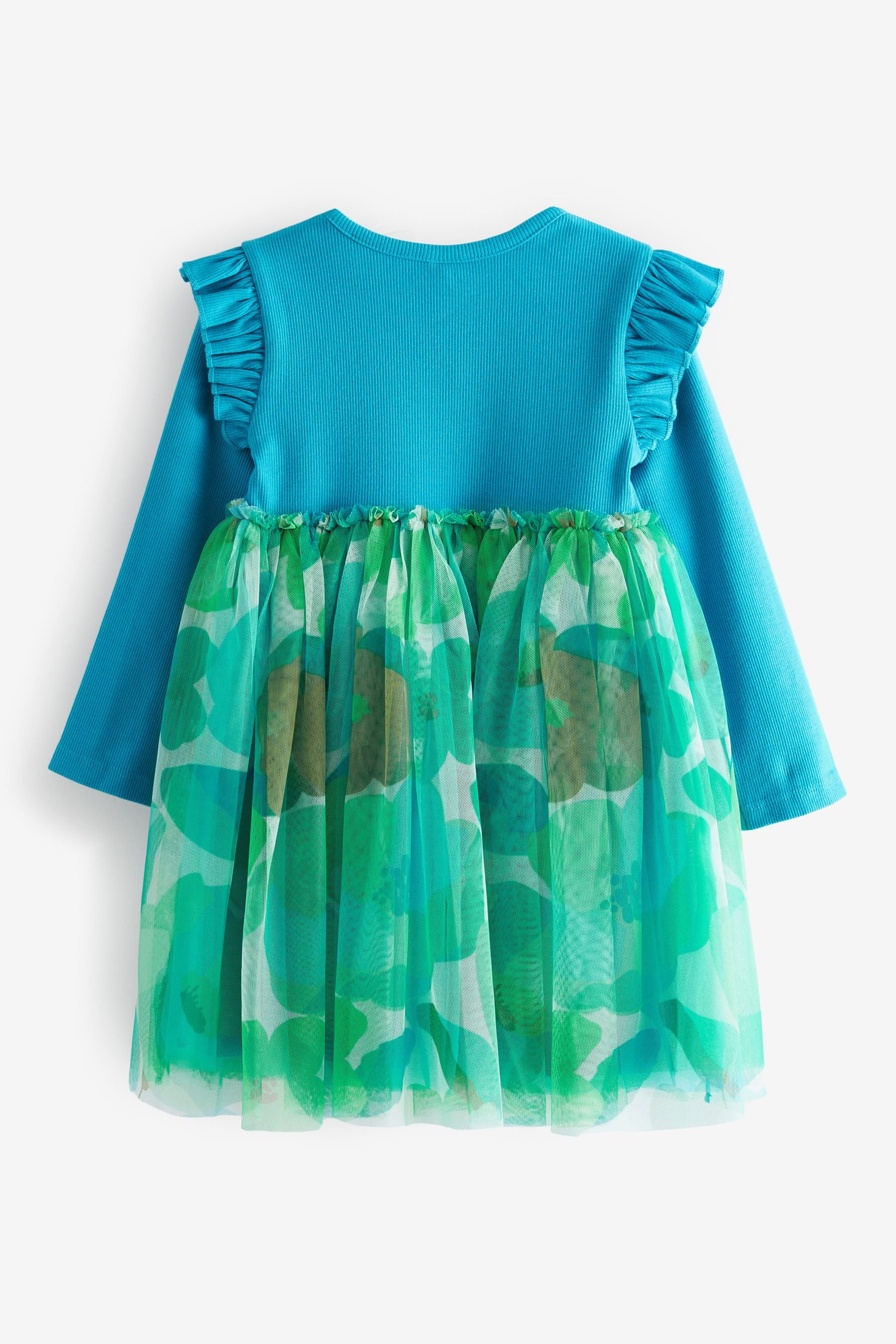 Teal Blue Floral Mesh Party Dress (3mths-7yrs)