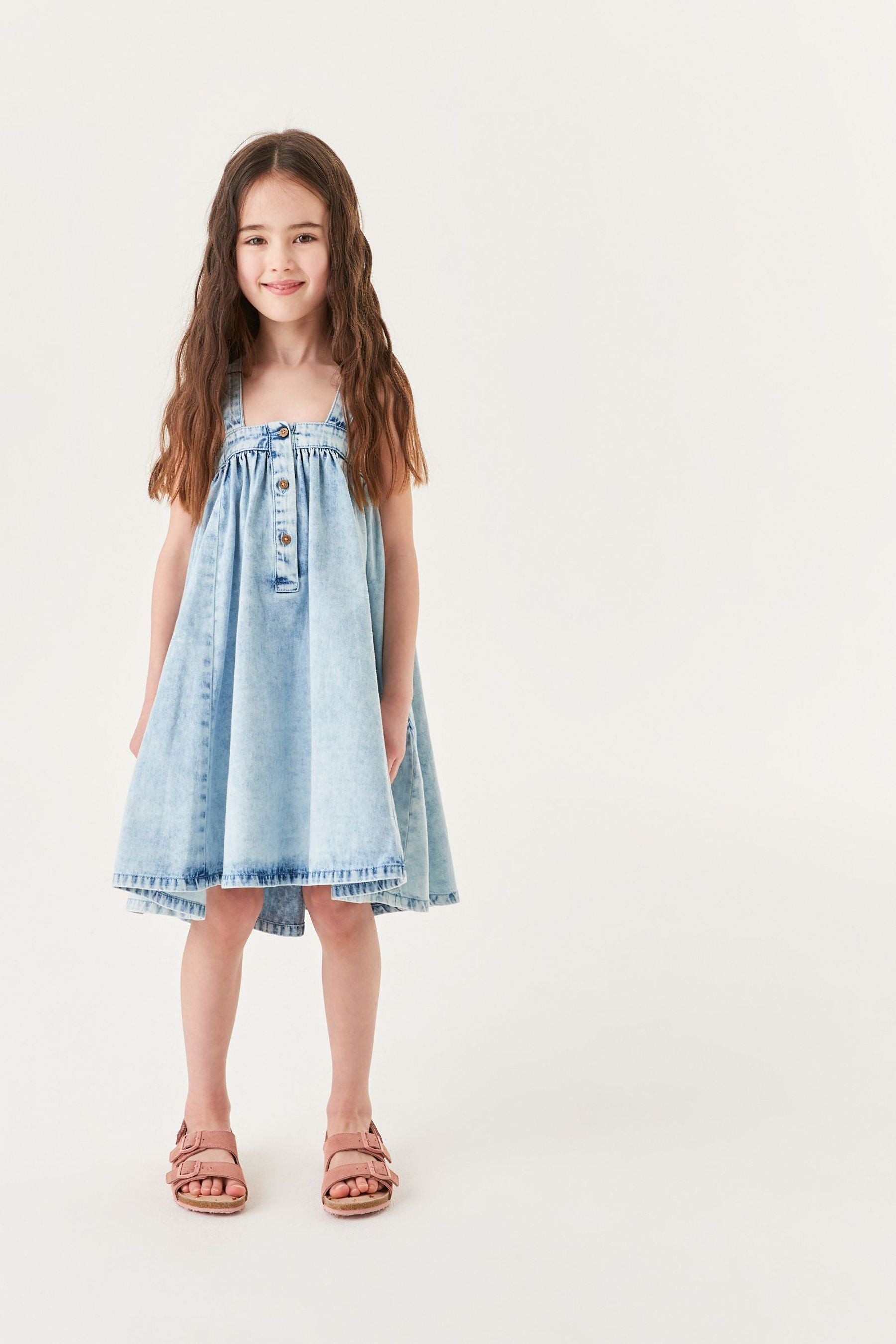 Blue Denim Buttoned Strap Denim Dress (3-16yrs)