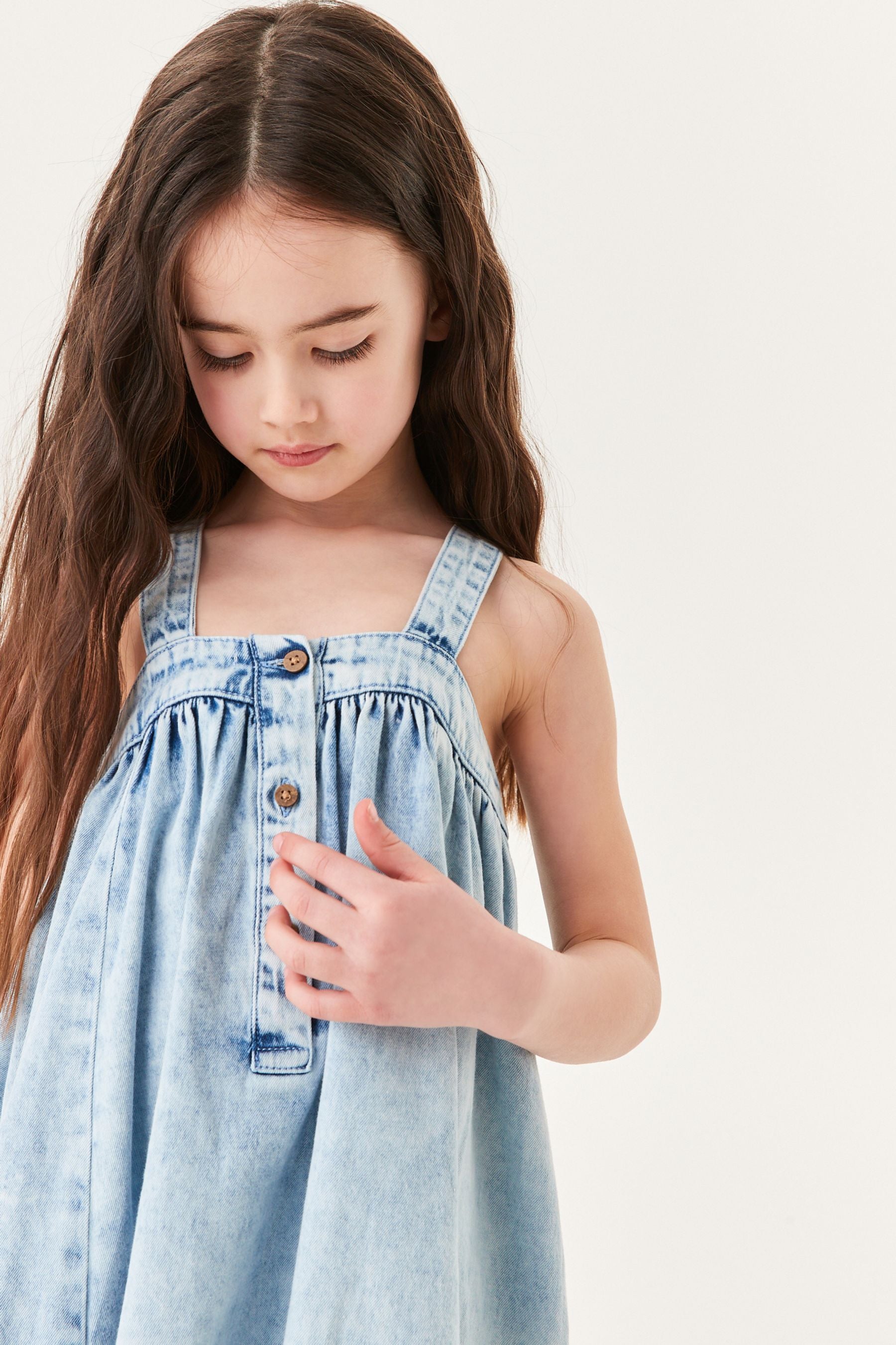 Blue Denim Buttoned Strap Denim Dress (3-16yrs)