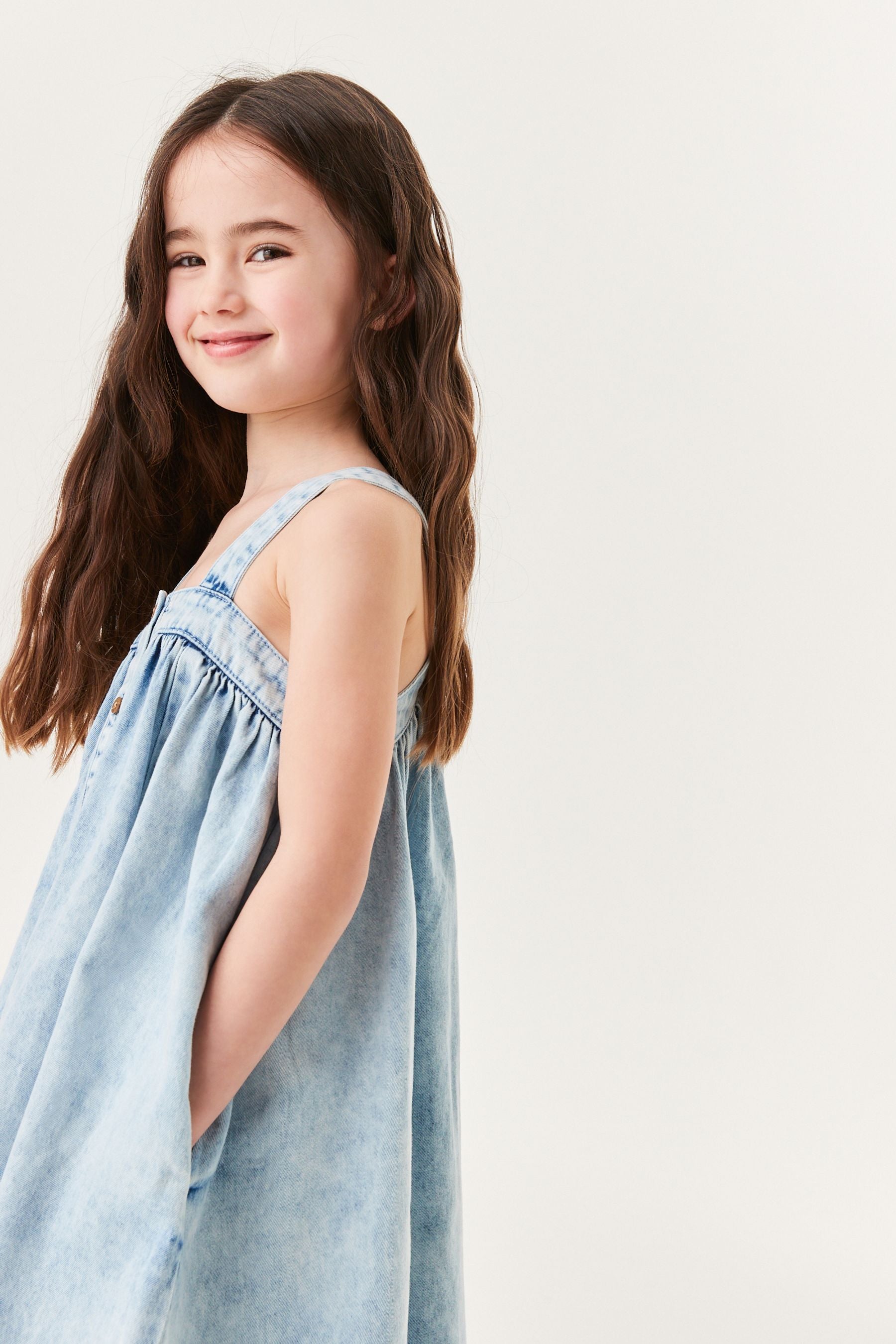 Blue Denim Buttoned Strap Denim Dress (3-16yrs)