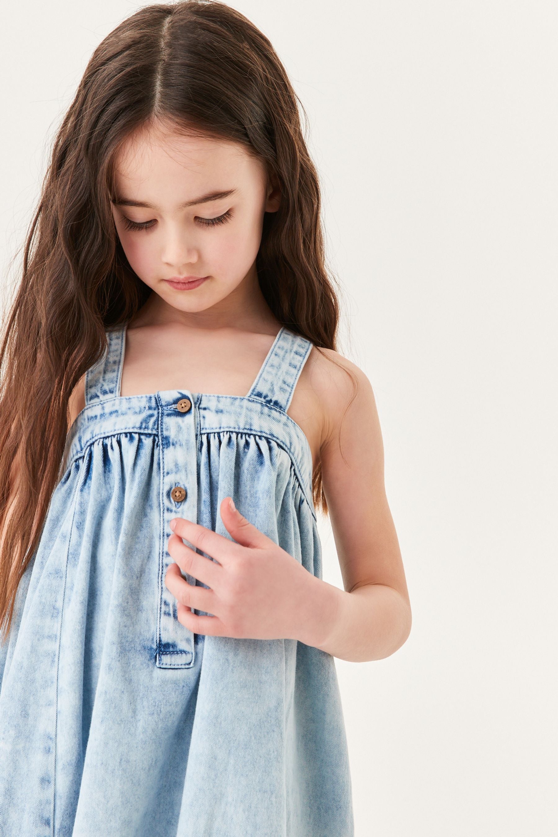 Blue Denim Buttoned Strap Denim Dress (3-16yrs)