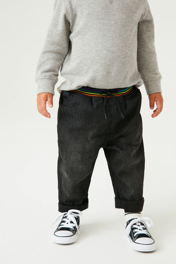 Black Denim Rib Waist Lined Pull On Jeans (3mths-7yrs)