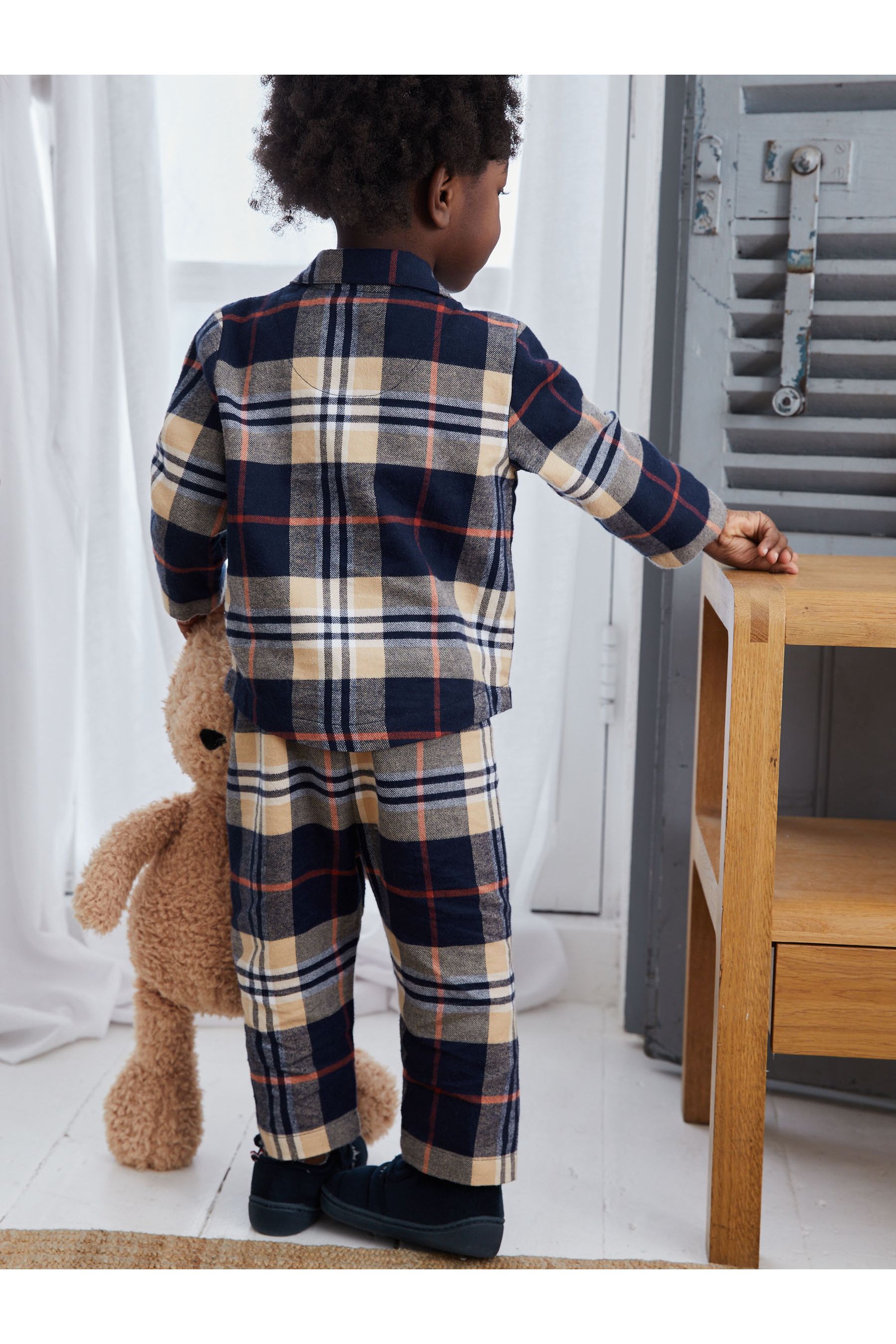 Navy Bear Check Button Through Pyjamas (9mths-8yrs)