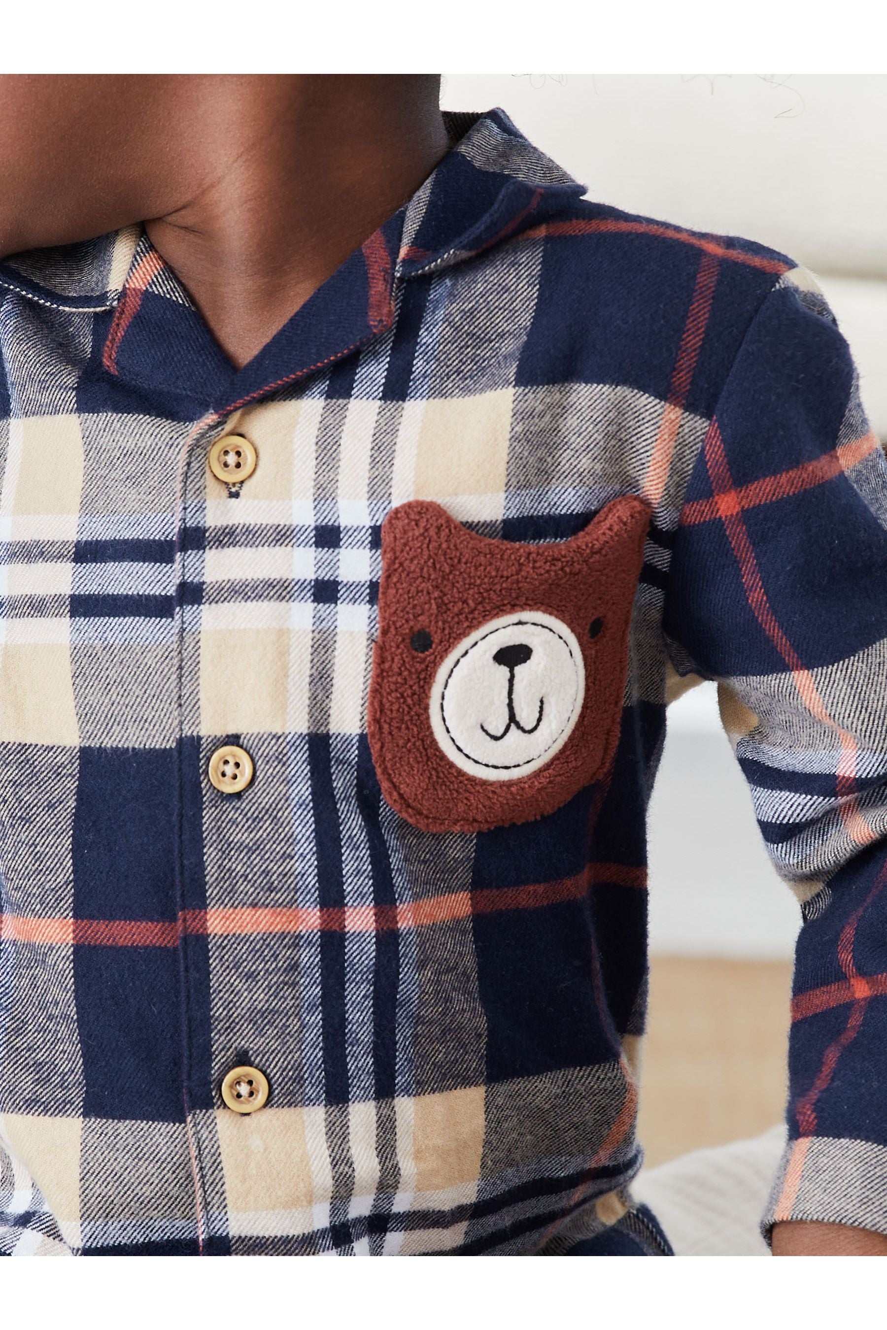 Navy Bear Check Button Through Pyjamas (9mths-8yrs)