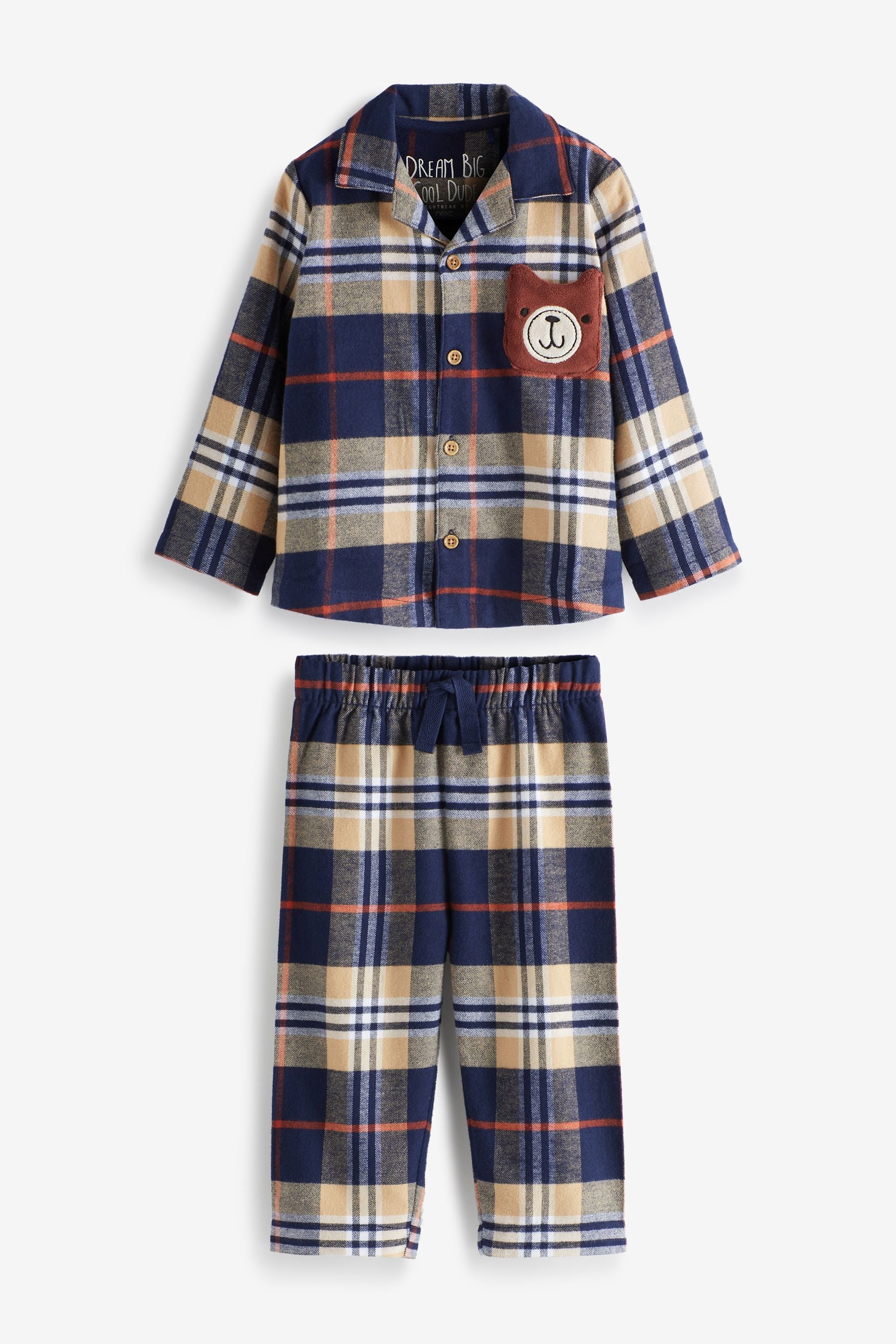 Navy Bear Check Button Through Pyjamas (9mths-8yrs)