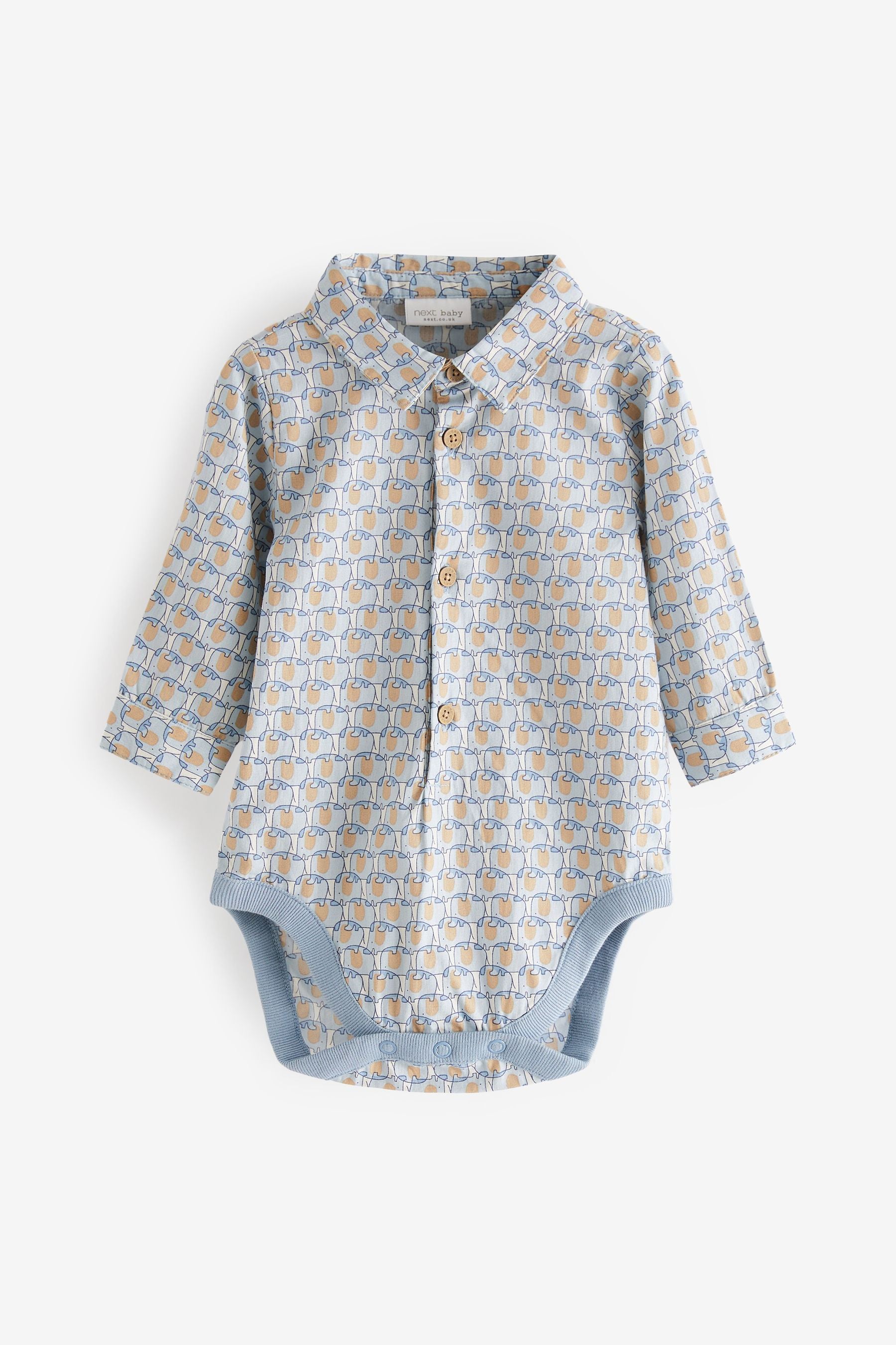 Blue Elephant Print 3 Piece Baby Woven Trousers, Shirt Bodysuit And Knitted Tank Top Set (0mths-3yrs)