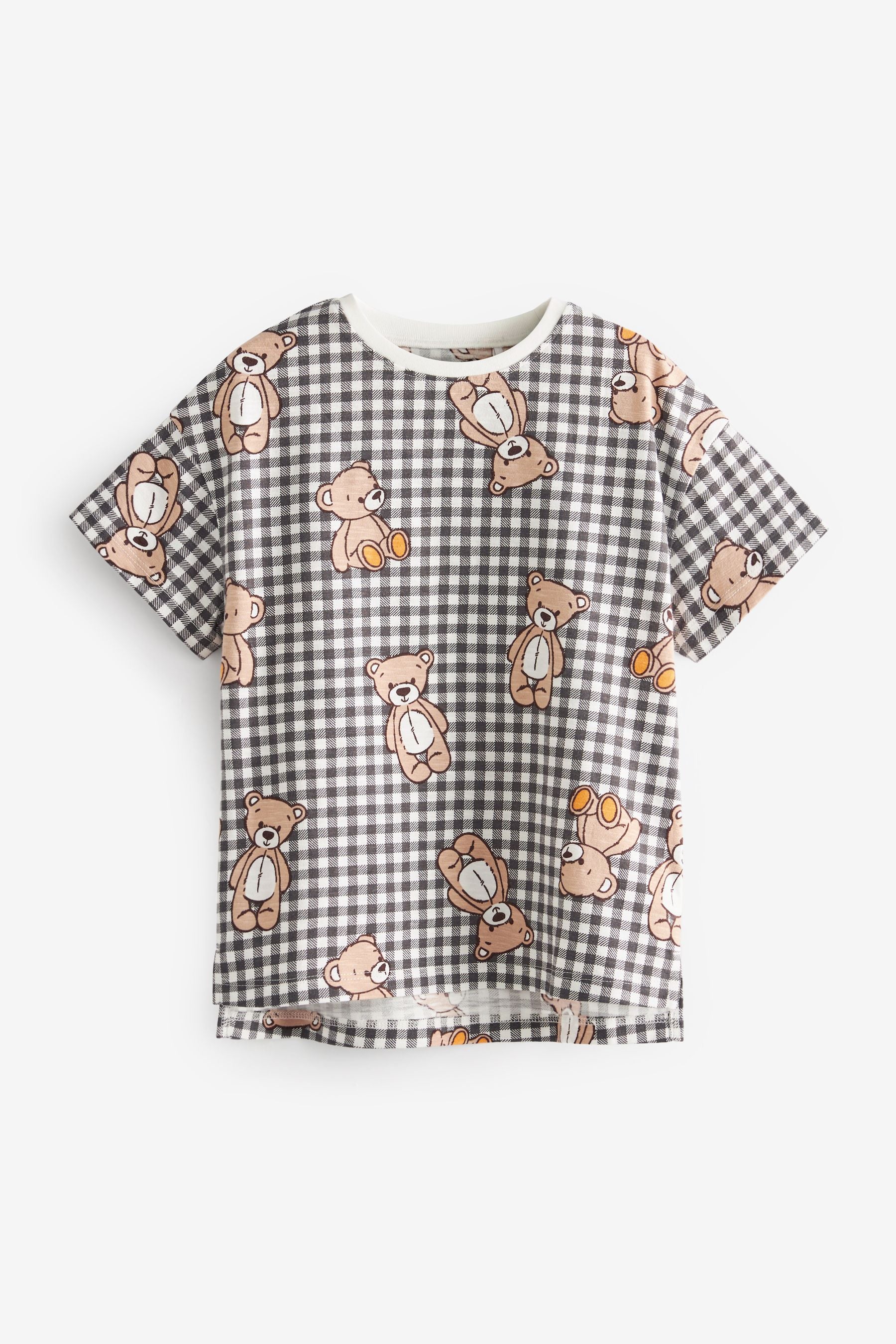 Black/White Check Bear Longline T-Shirt (3mths-7yrs)