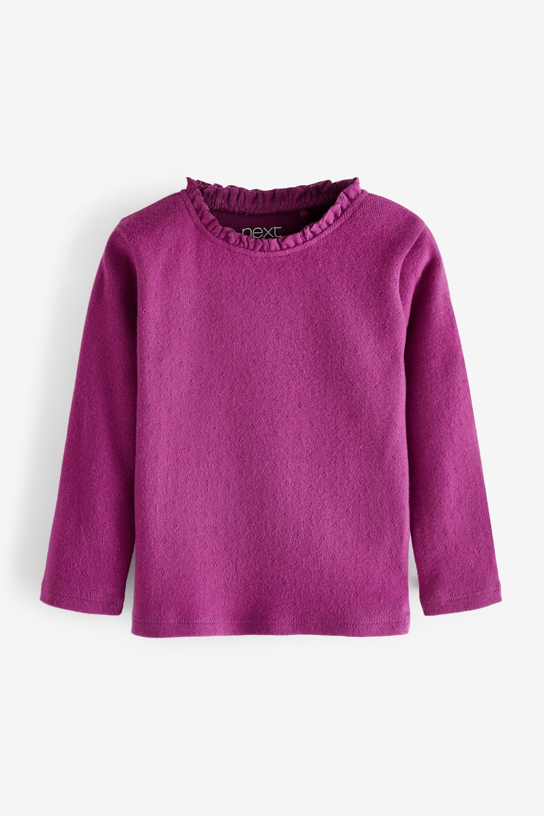 Purple Long Sleeve Pointelle Cotton Top (3mths-7yrs)