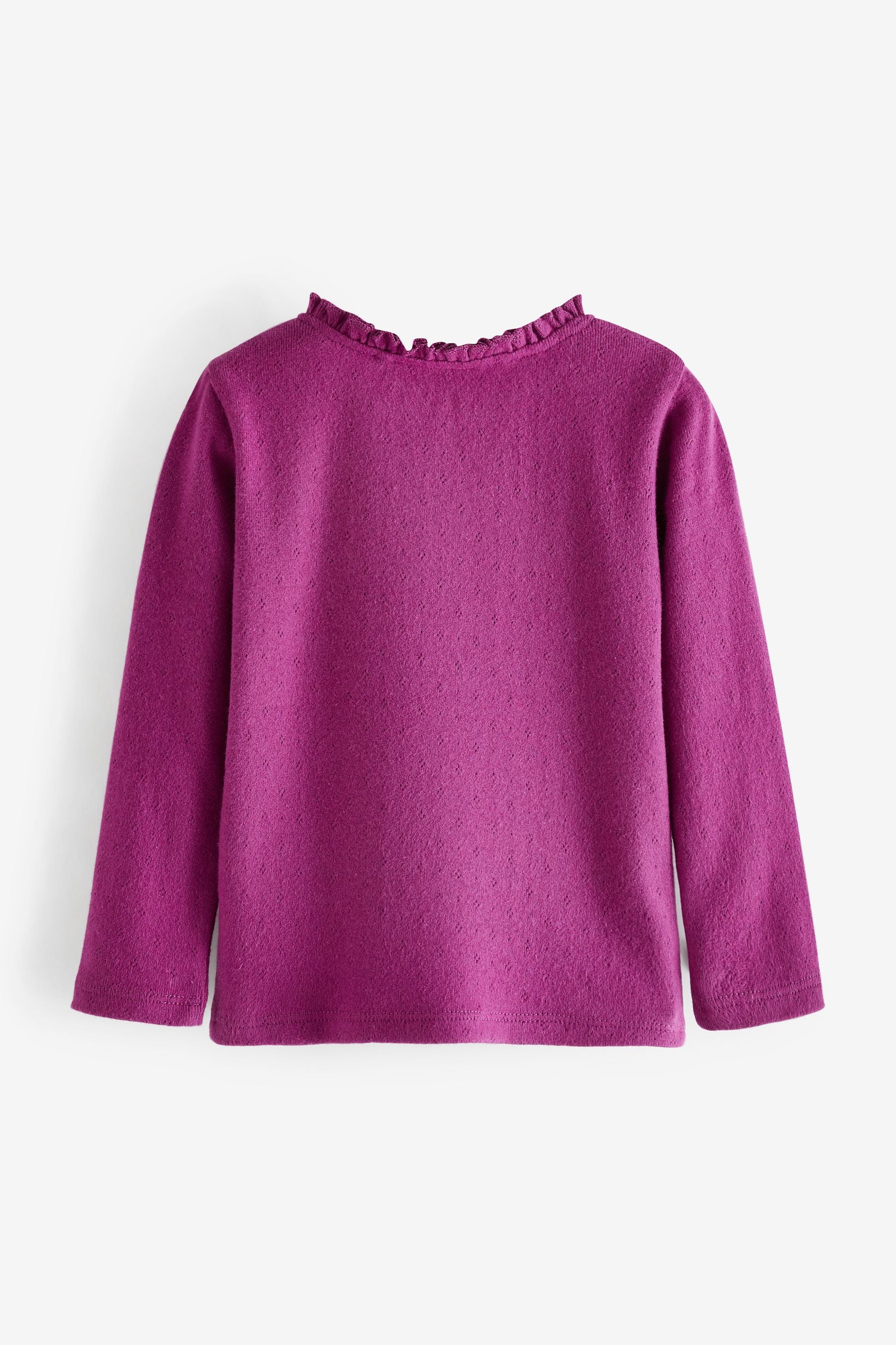 Purple Long Sleeve Pointelle Cotton Top (3mths-7yrs)