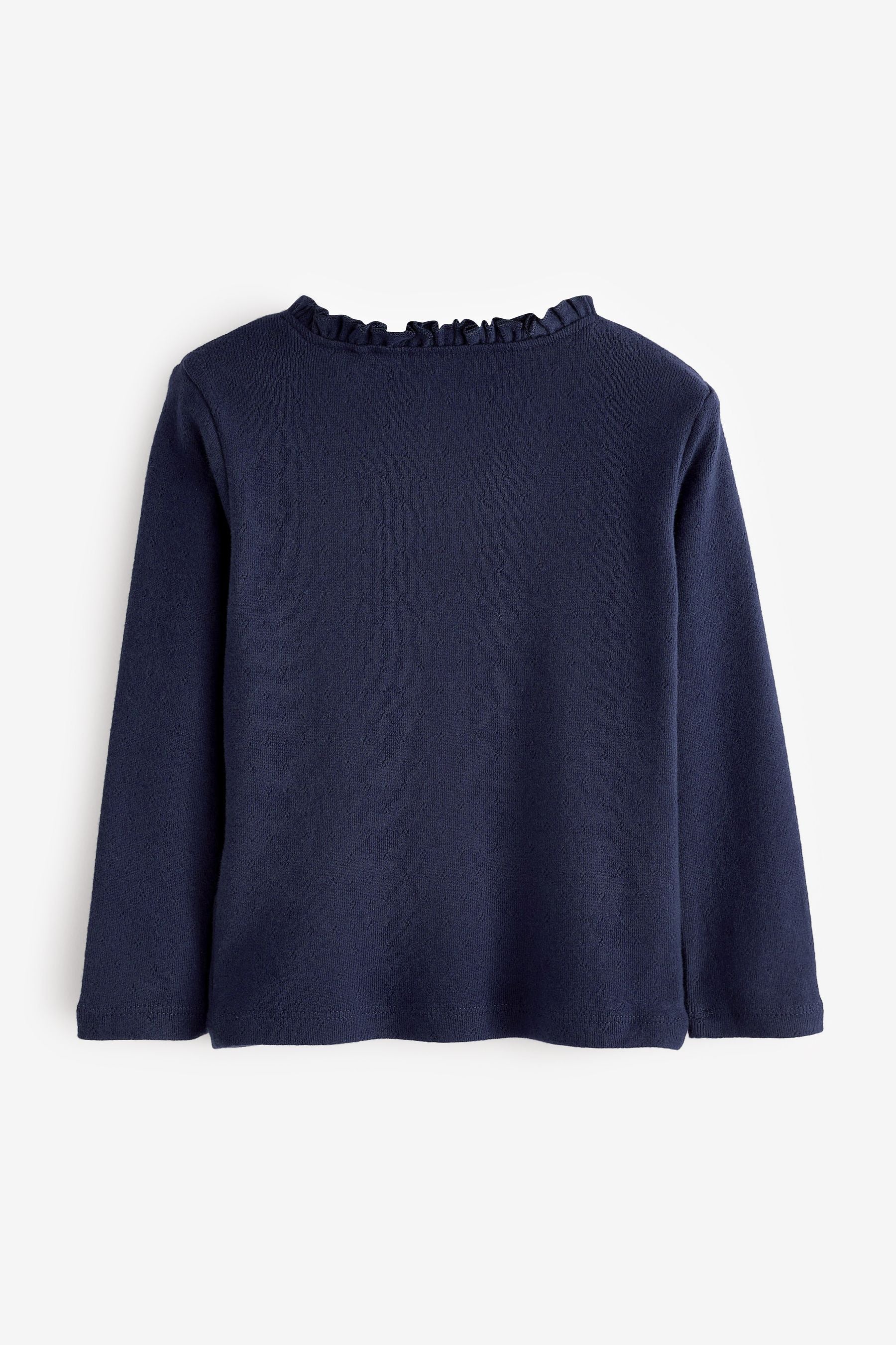 Navy Blue Long Sleeve Pointelle Cotton Top (3mths-7yrs)