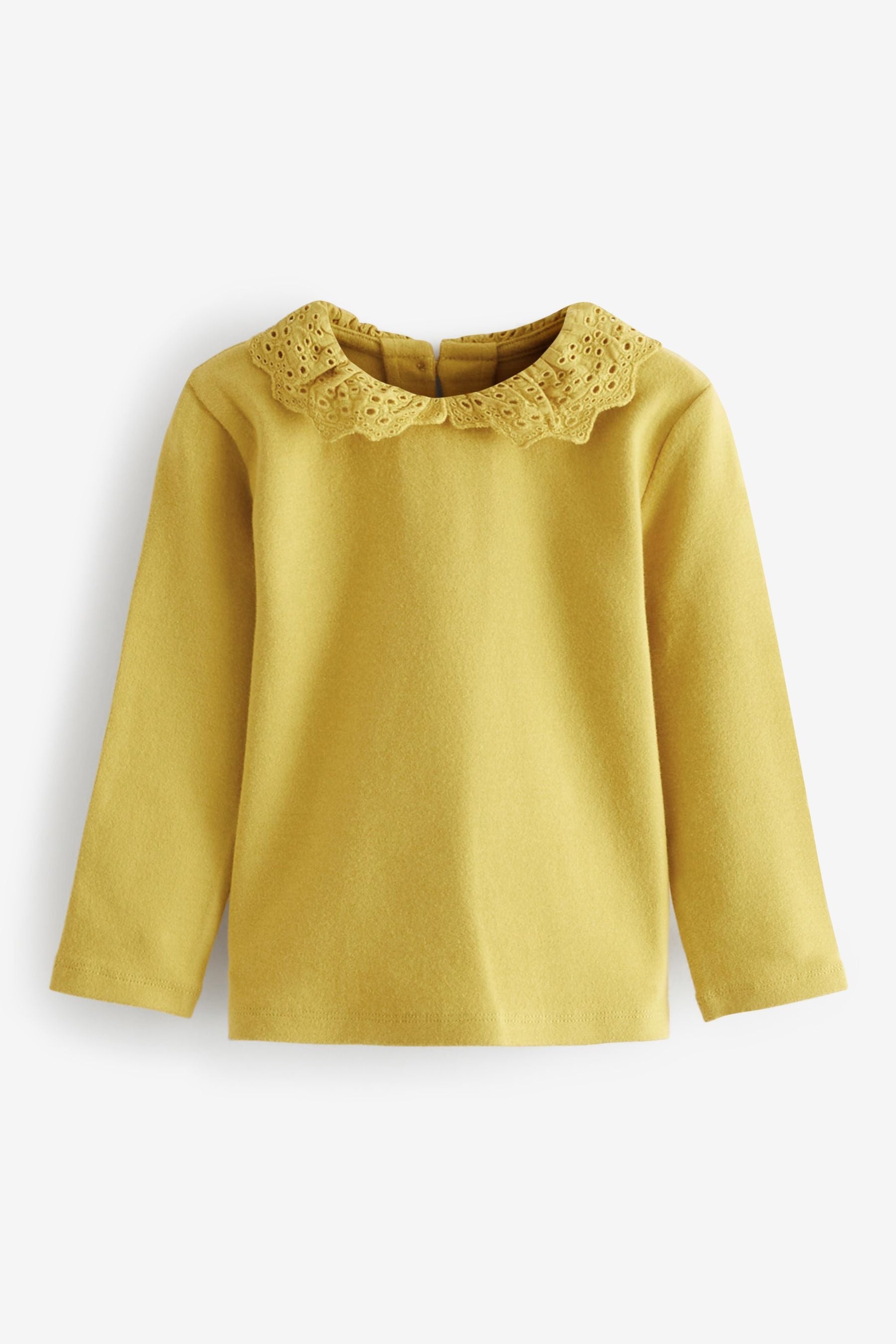 Olive Green Brushed Broderie Collar Top (3mths-7yrs)