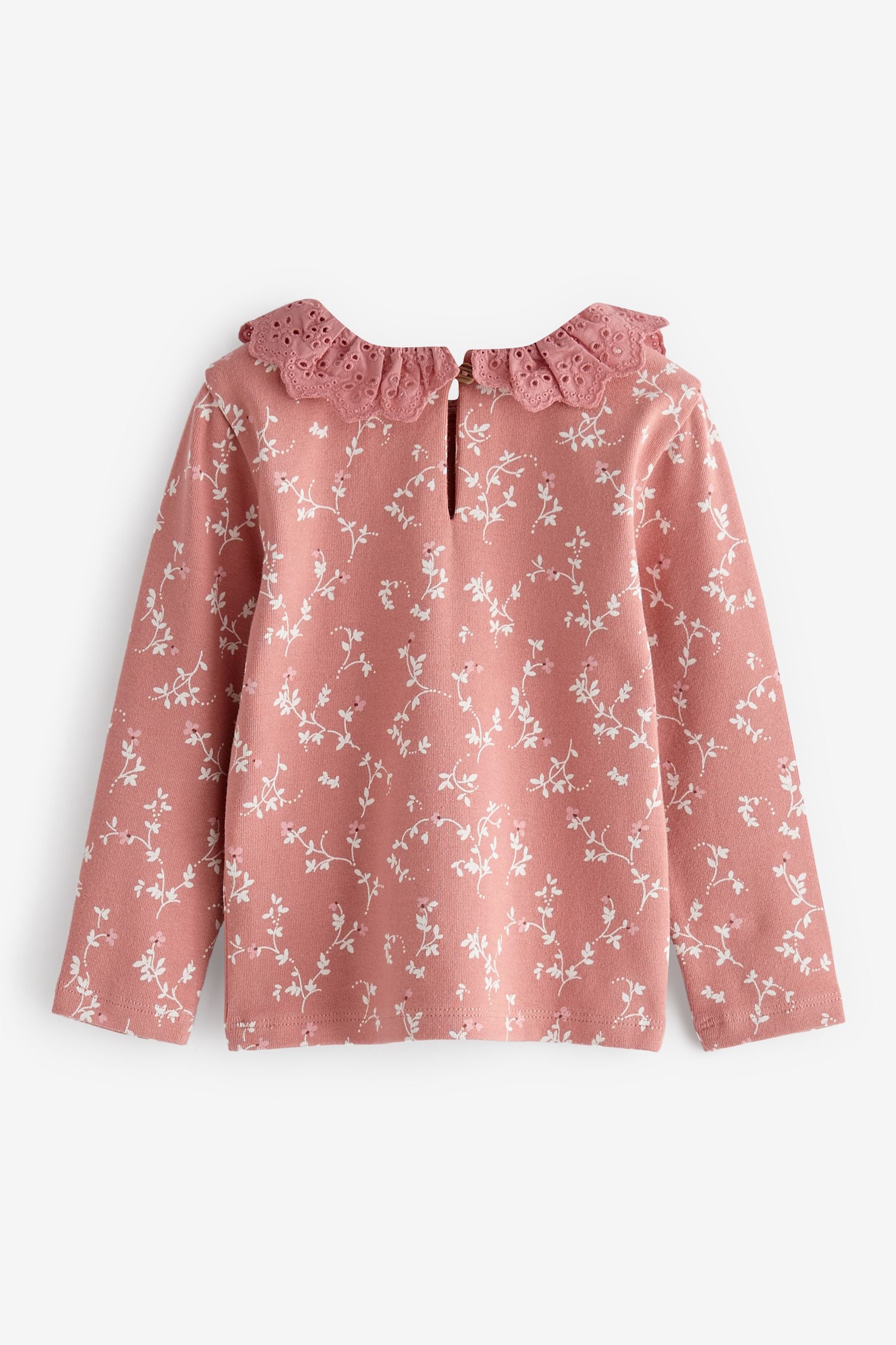 Pink Ditsy Brushed Broderie Collar Top (3mths-7yrs)