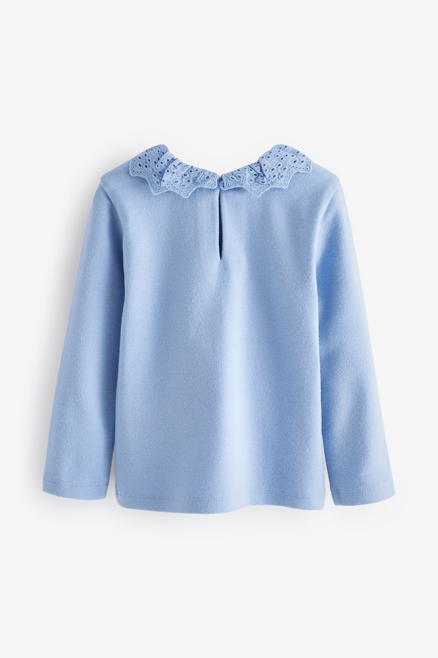 Pale Blue Brushed Broderie Collar Top (3mths-7yrs)