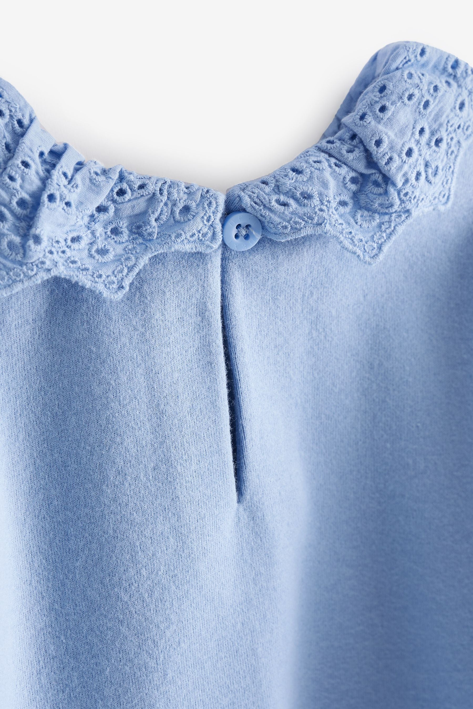 Pale Blue Brushed Broderie Collar Top (3mths-7yrs)