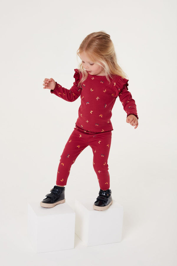 Burgundy Red Butterfly Rib Jersey Leggings (3mths-7yrs)