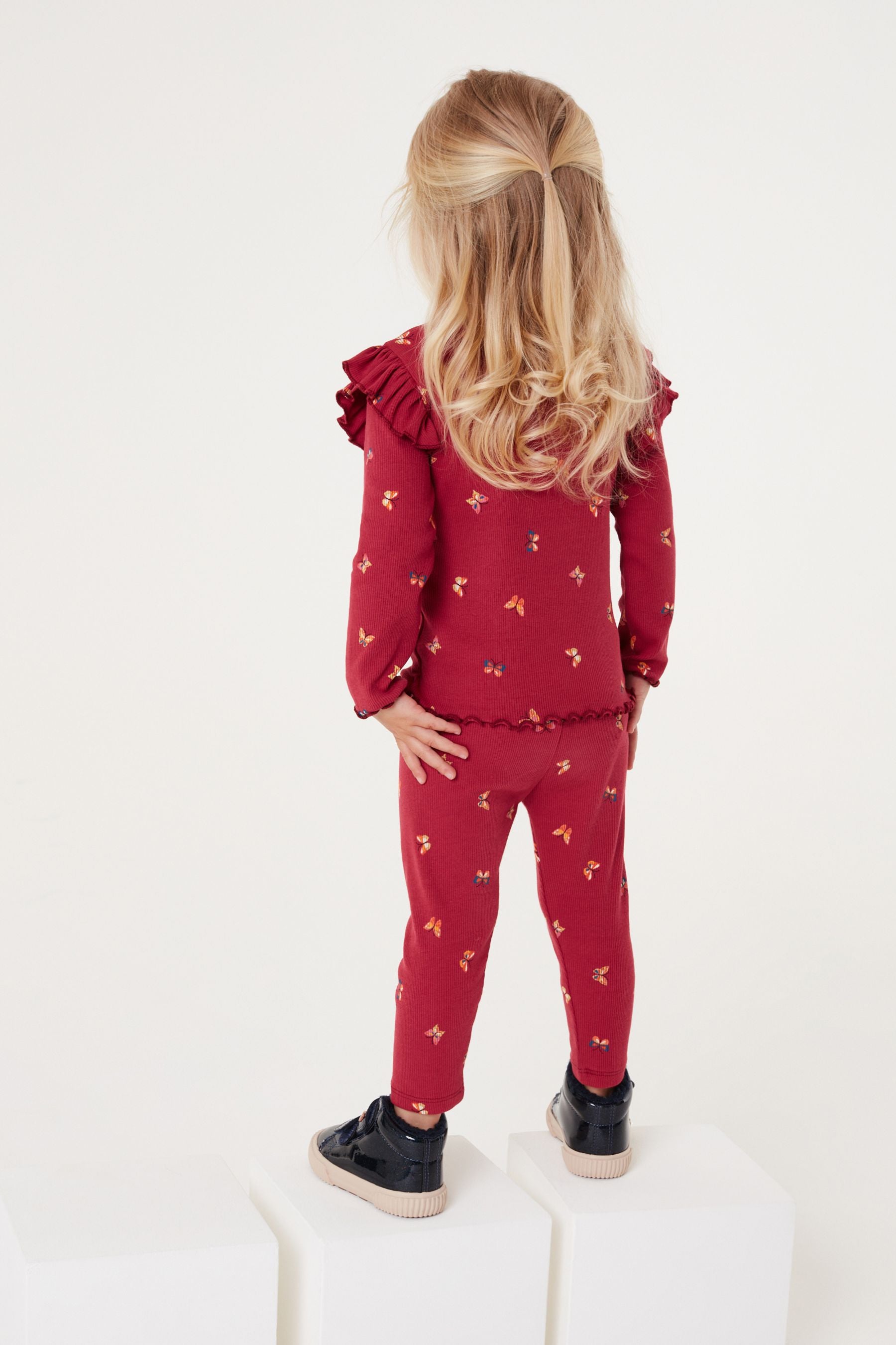 Burgundy Red Butterfly Rib Jersey Leggings (3mths-7yrs)