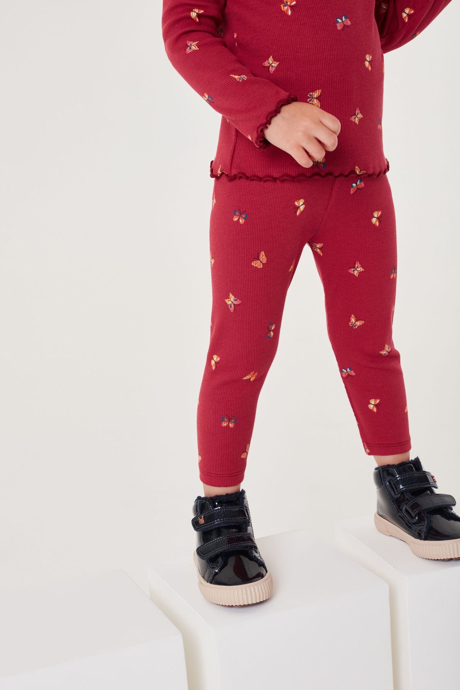 Burgundy Red Butterfly Rib Jersey Leggings (3mths-7yrs)