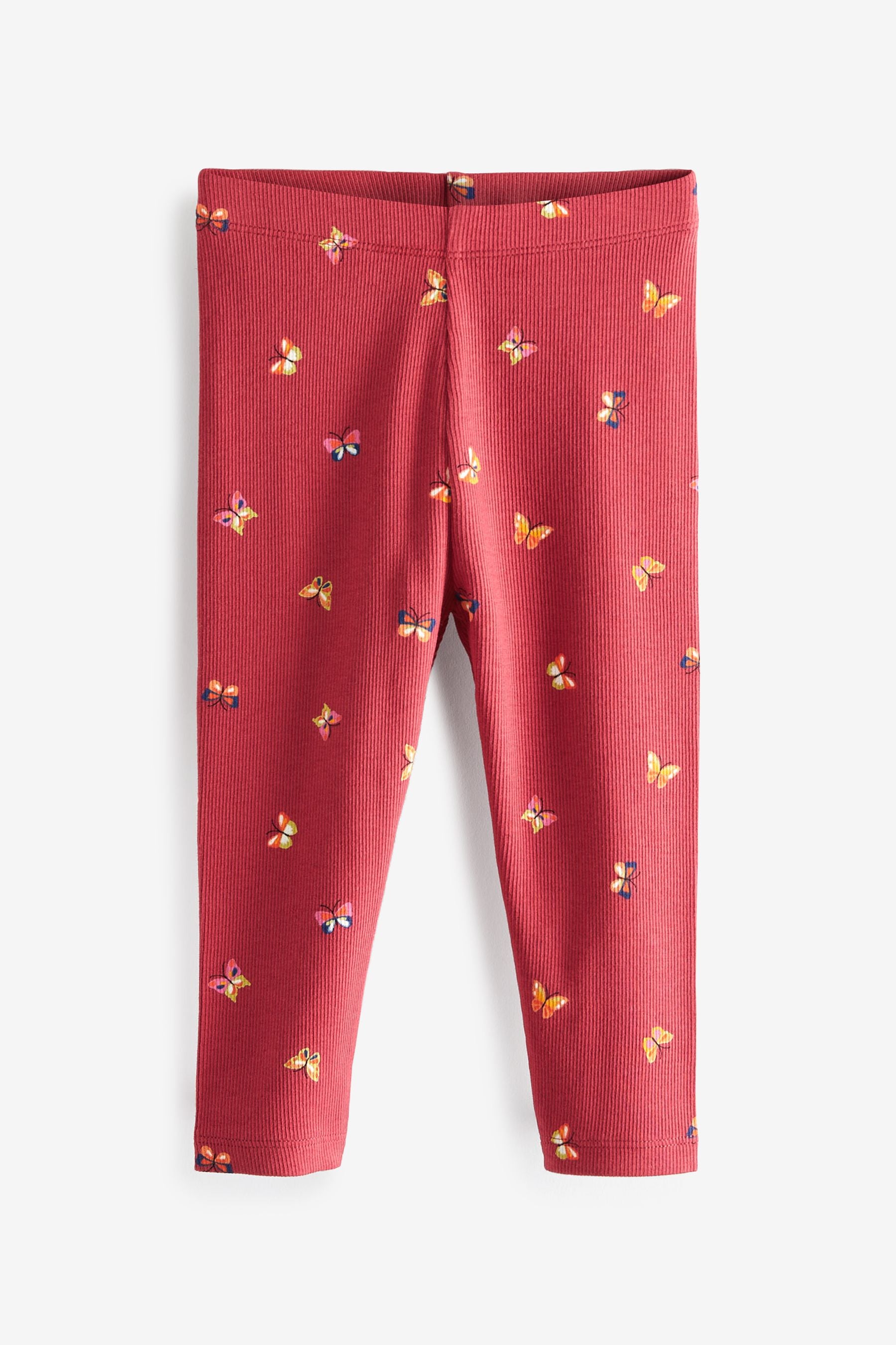 Burgundy Red Butterfly Rib Jersey Leggings (3mths-7yrs)